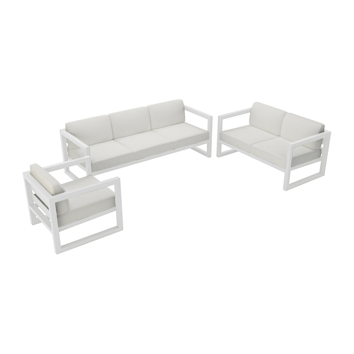 Avion 3 Piece Aluminum Sofa Loveseat Set#Finish_White#Fabric_Canvas Natural