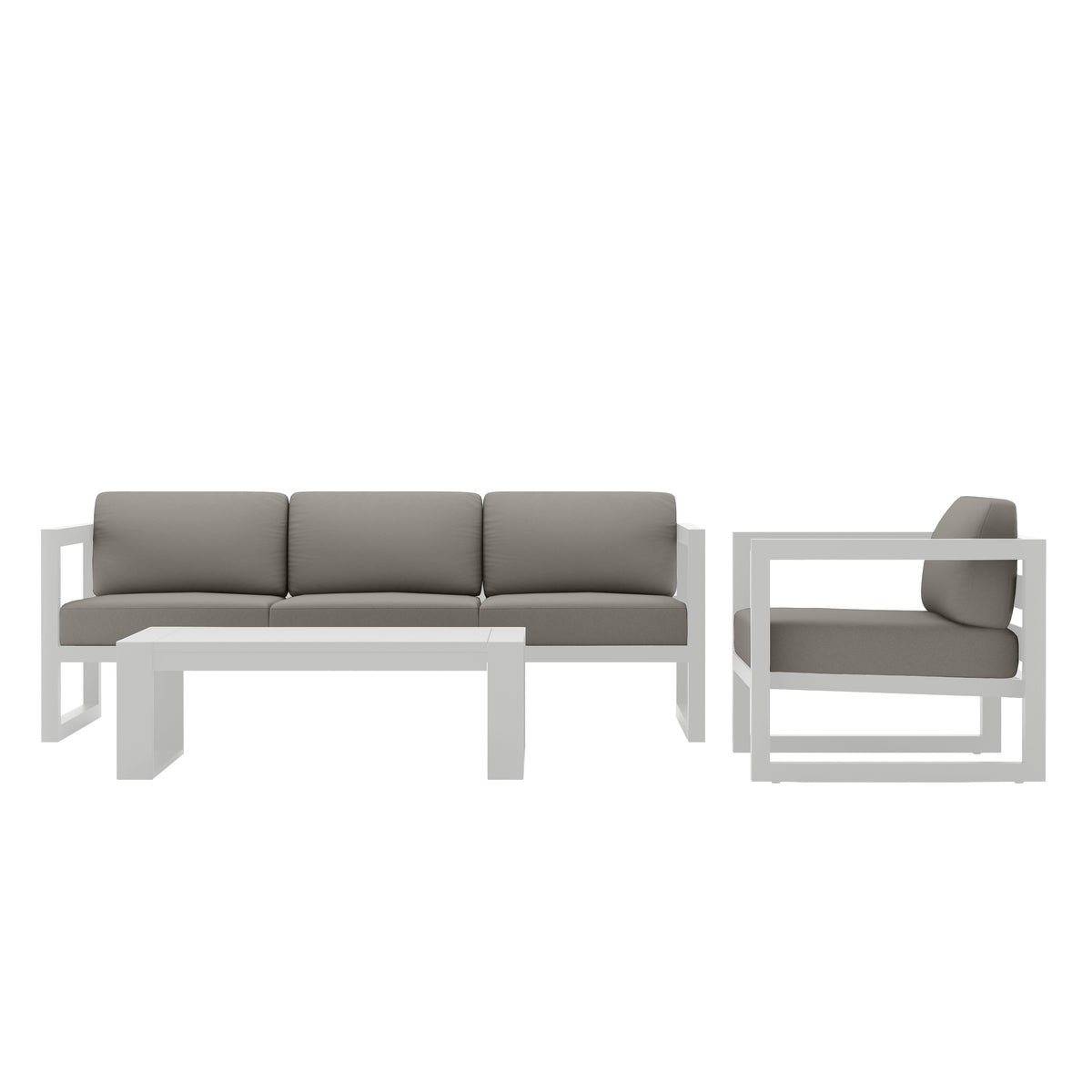 Avion 3 Piece Aluminum Sofa Set#Finish_White#Fabric_Canvas Charcoal
