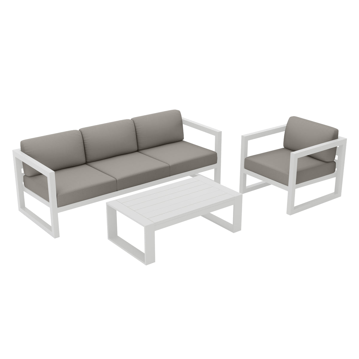 Avion 3 Piece Aluminum Sofa Set#Finish_White#Fabric_Canvas Charcoal