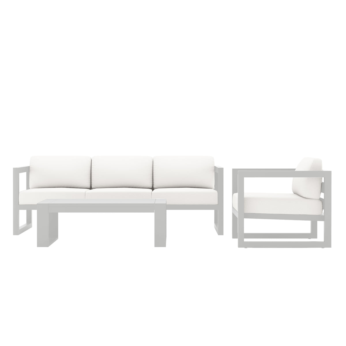 Avion 3 Piece Aluminum Sofa Set#Finish_White#Fabric_Canvas Natural