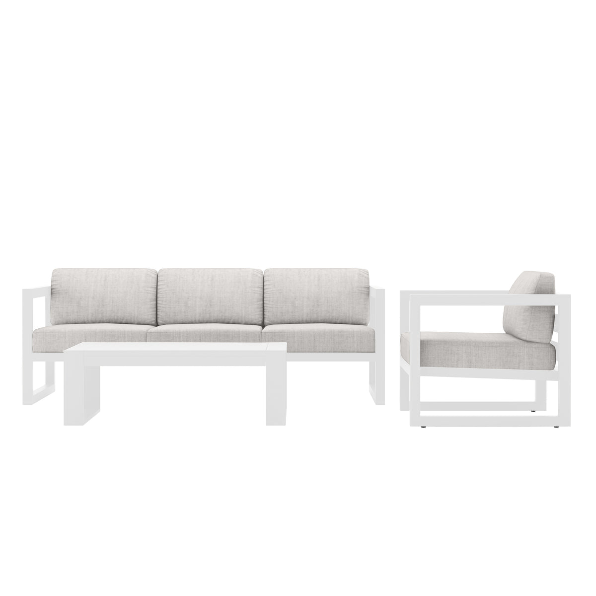 Avion 3 Piece Aluminum Sofa Set#Finish_White#Fabric_Cast Silver