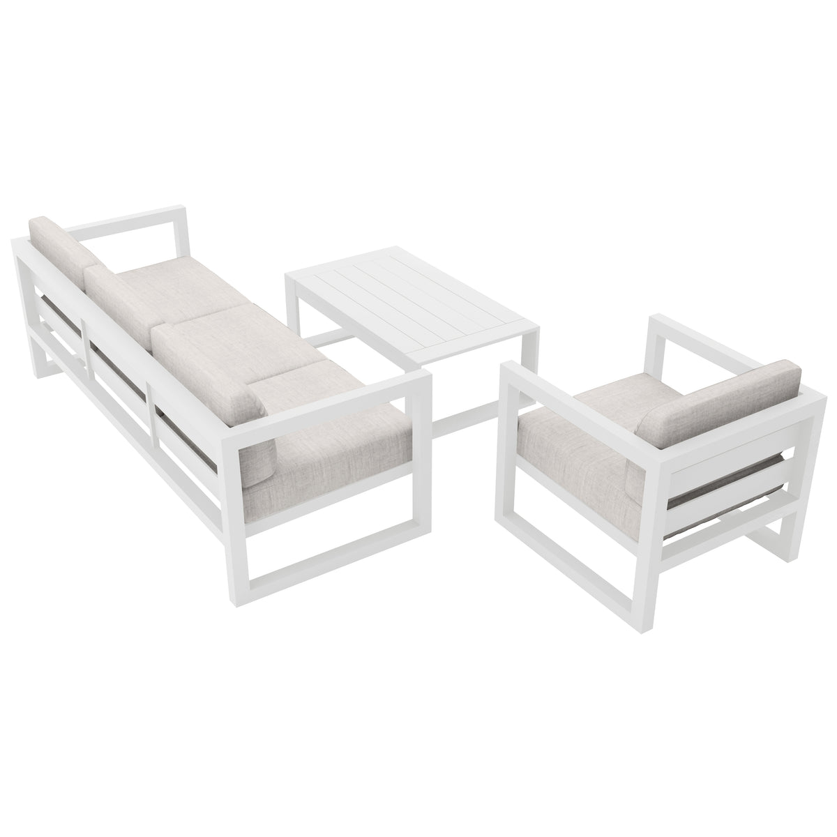 Avion 3 Piece Aluminum Sofa Set#Finish_White#Fabric_Cast Silver