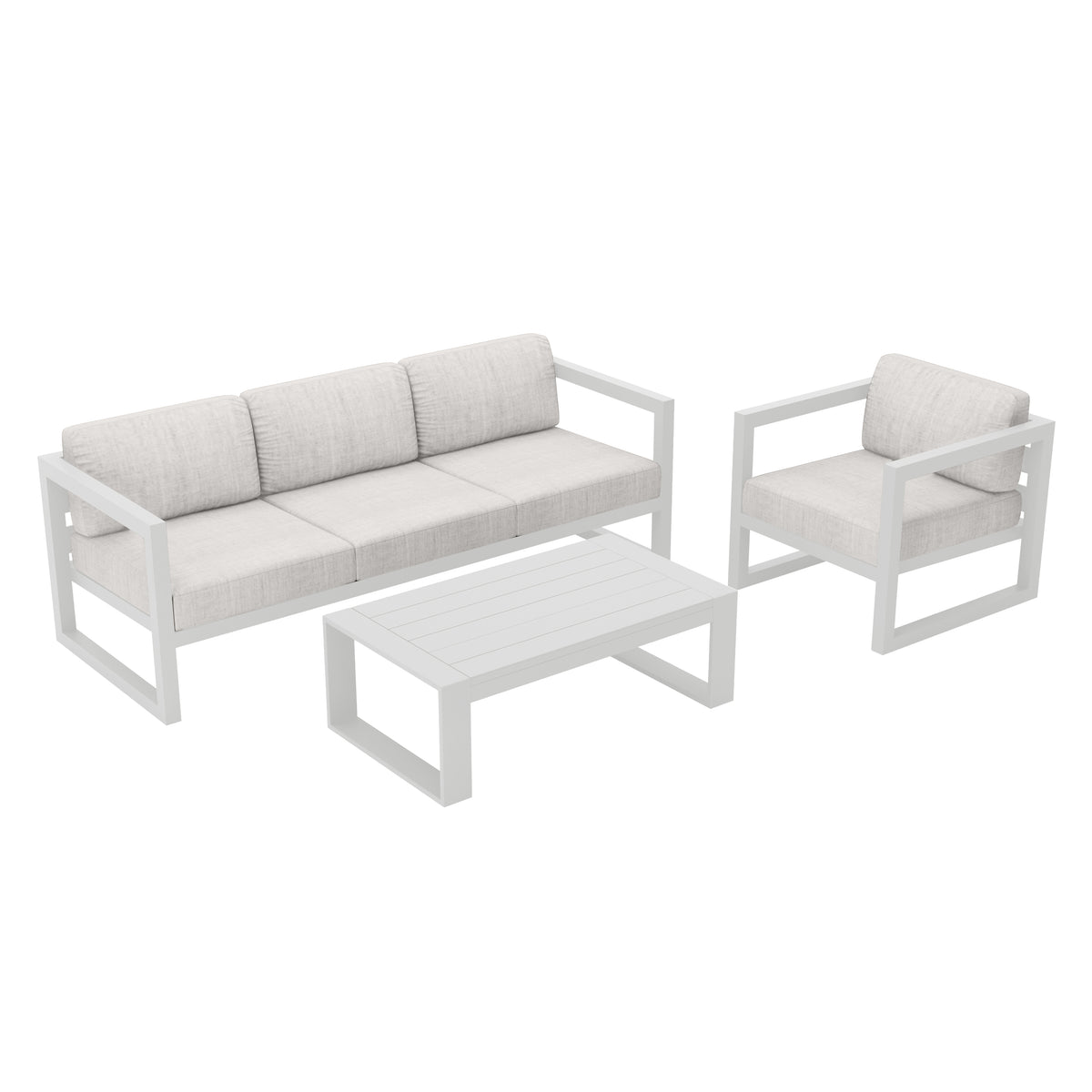 Avion 3 Piece Aluminum Sofa Set#Finish_White#Fabric_Cast Silver