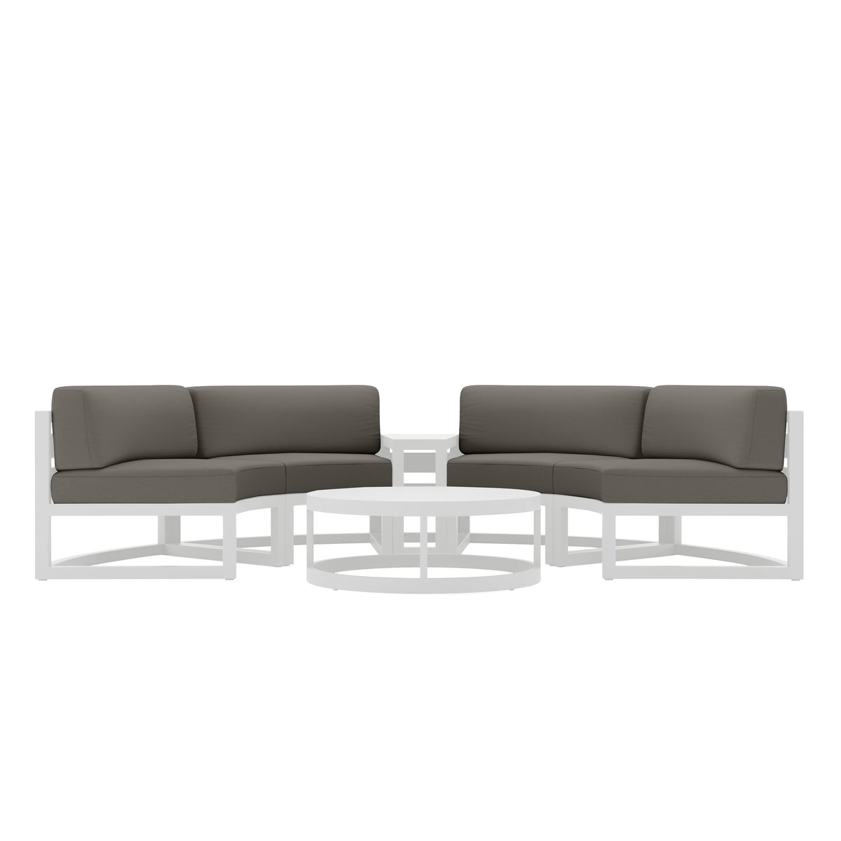 Avion 4 Piece Aluminum Curve Sectional Set#Finish_White#Fabric_Canvas Charcoal