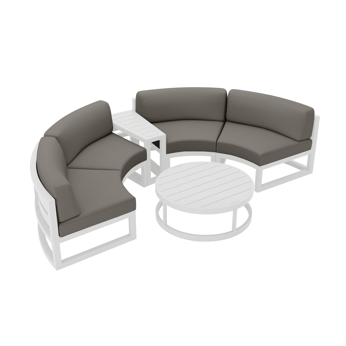 Avion 4 Piece Aluminum Curve Sectional Set#Finish_White#Fabric_Canvas Charcoal