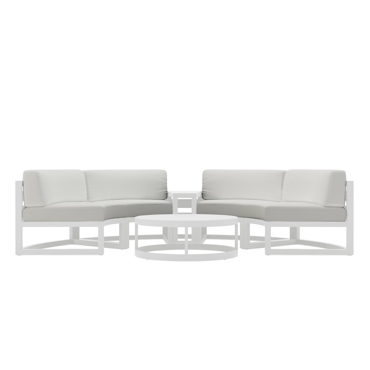 Avion 4 Piece Aluminum Curve Sectional Set#Finish_White#Fabric_Canvas Natural