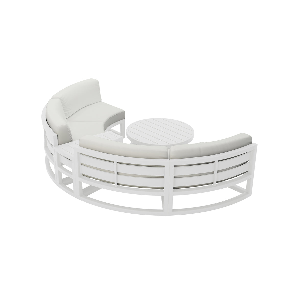 Avion 4 Piece Aluminum Curve Sectional Set#Finish_White#Fabric_Canvas Natural