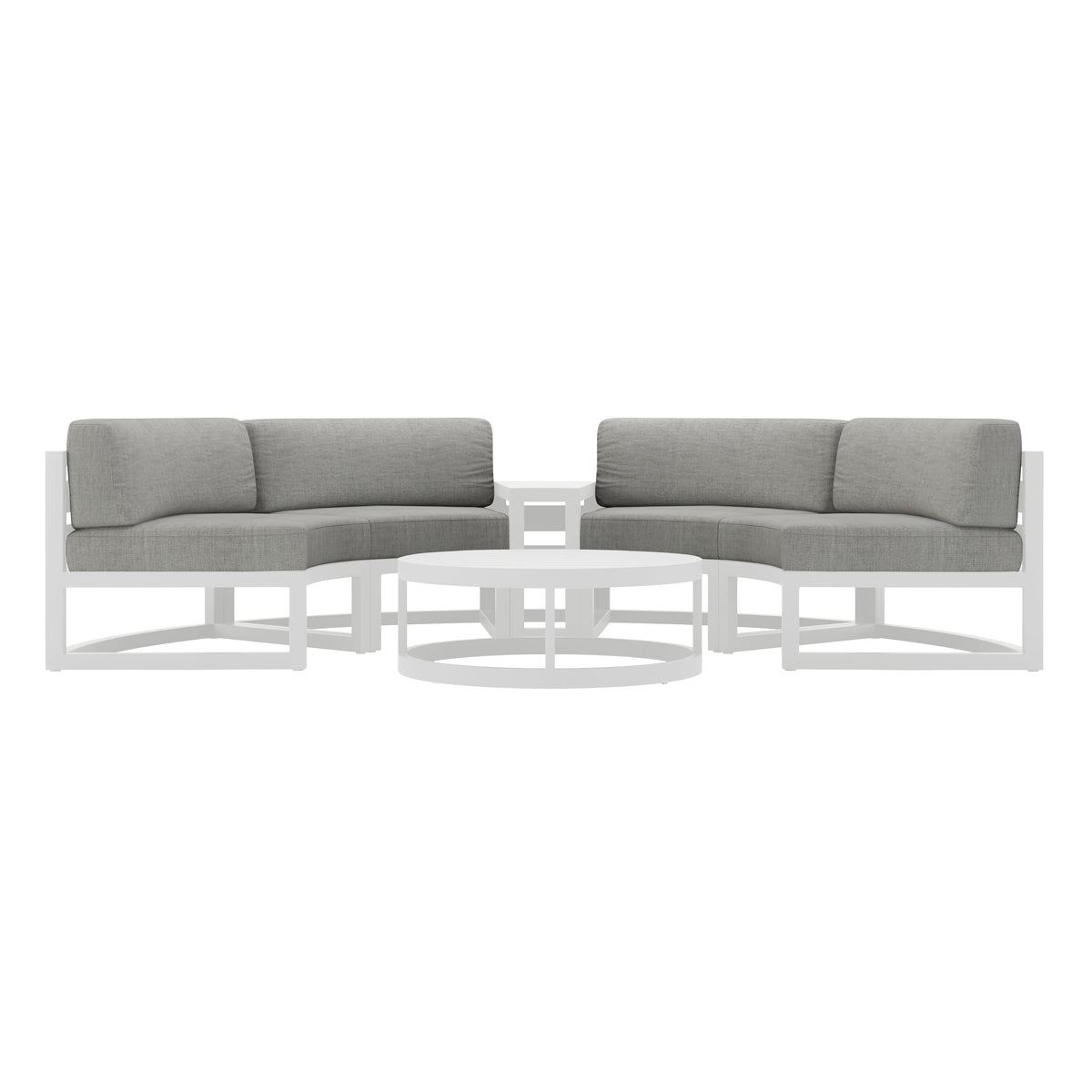 Avion 4 Piece Aluminum Curve Sectional Set#Finish_White#Fabric_Cast Silver
