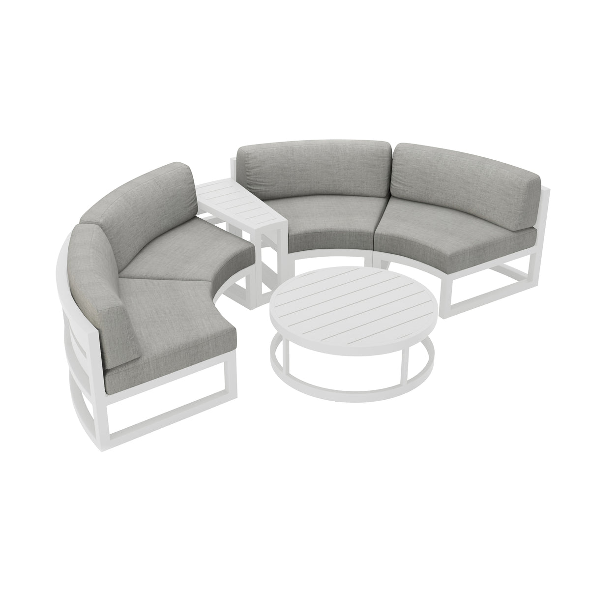 Avion 4 Piece Aluminum Curve Sectional Set#Finish_White#Fabric_Cast Silver