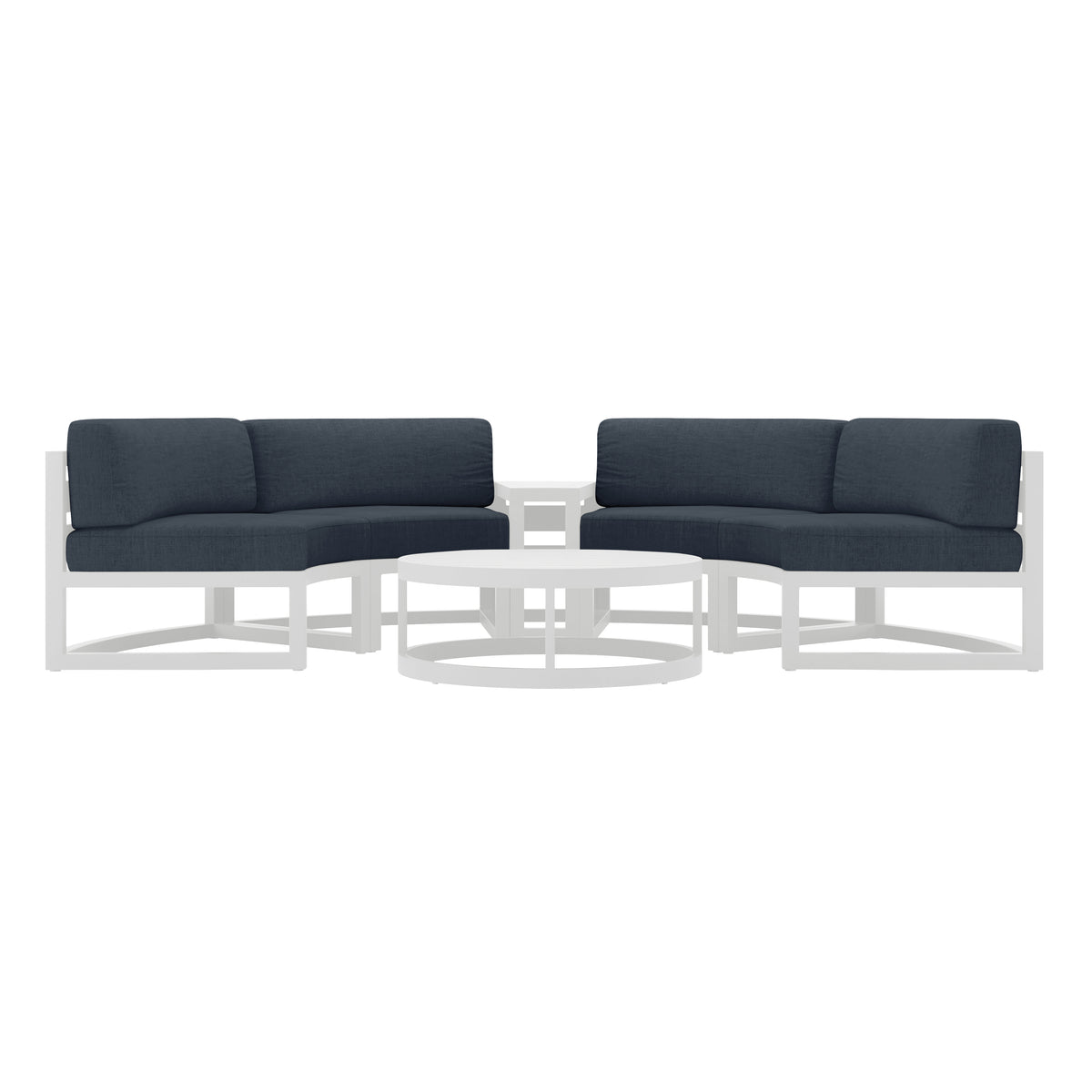 Avion 4 Piece Aluminum Curve Sectional Set#Finish_White#Fabric_Spectrum Indigo