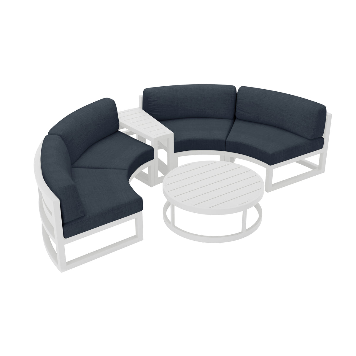 Avion 4 Piece Aluminum Curve Sectional Set#Finish_White#Fabric_Spectrum Indigo