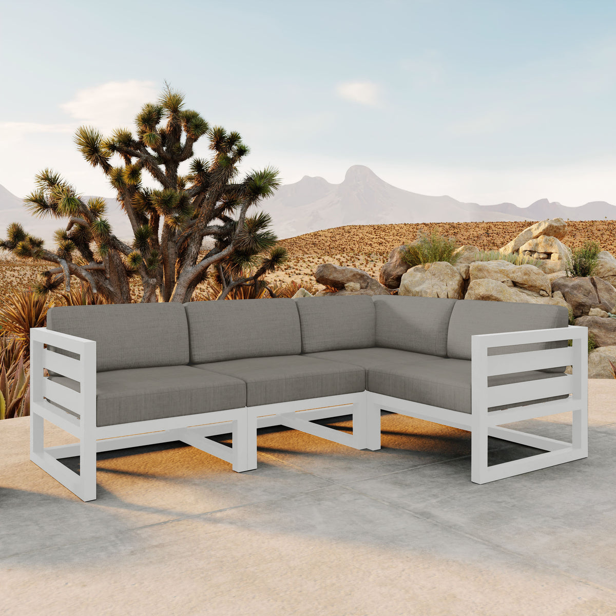 Avion 4 Piece Aluminum Sectional Set#Finish_White#Fabric_Canvas Charcoal