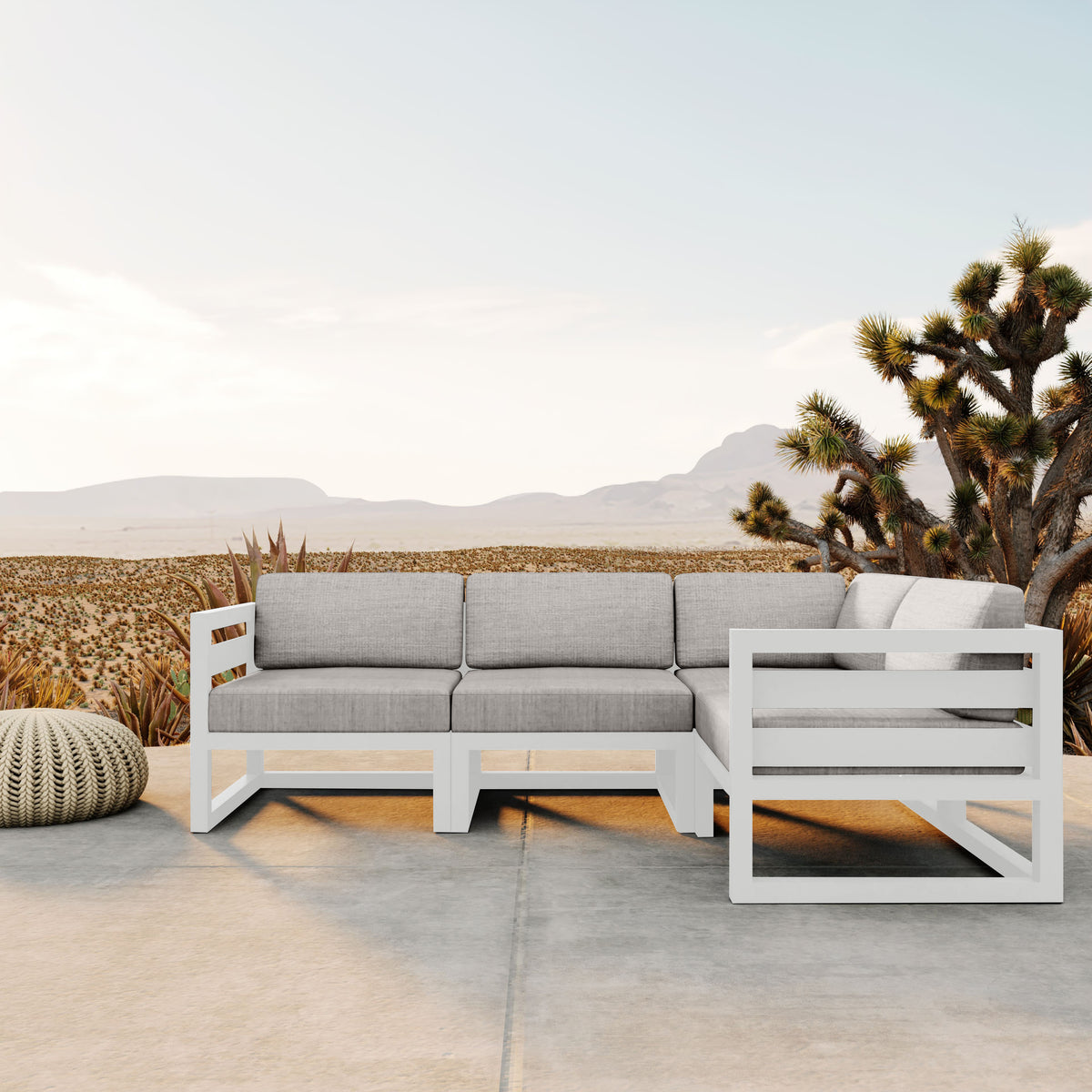 Avion 4 Piece Aluminum Sectional Set#Finish_White#Fabric_Cast Silver