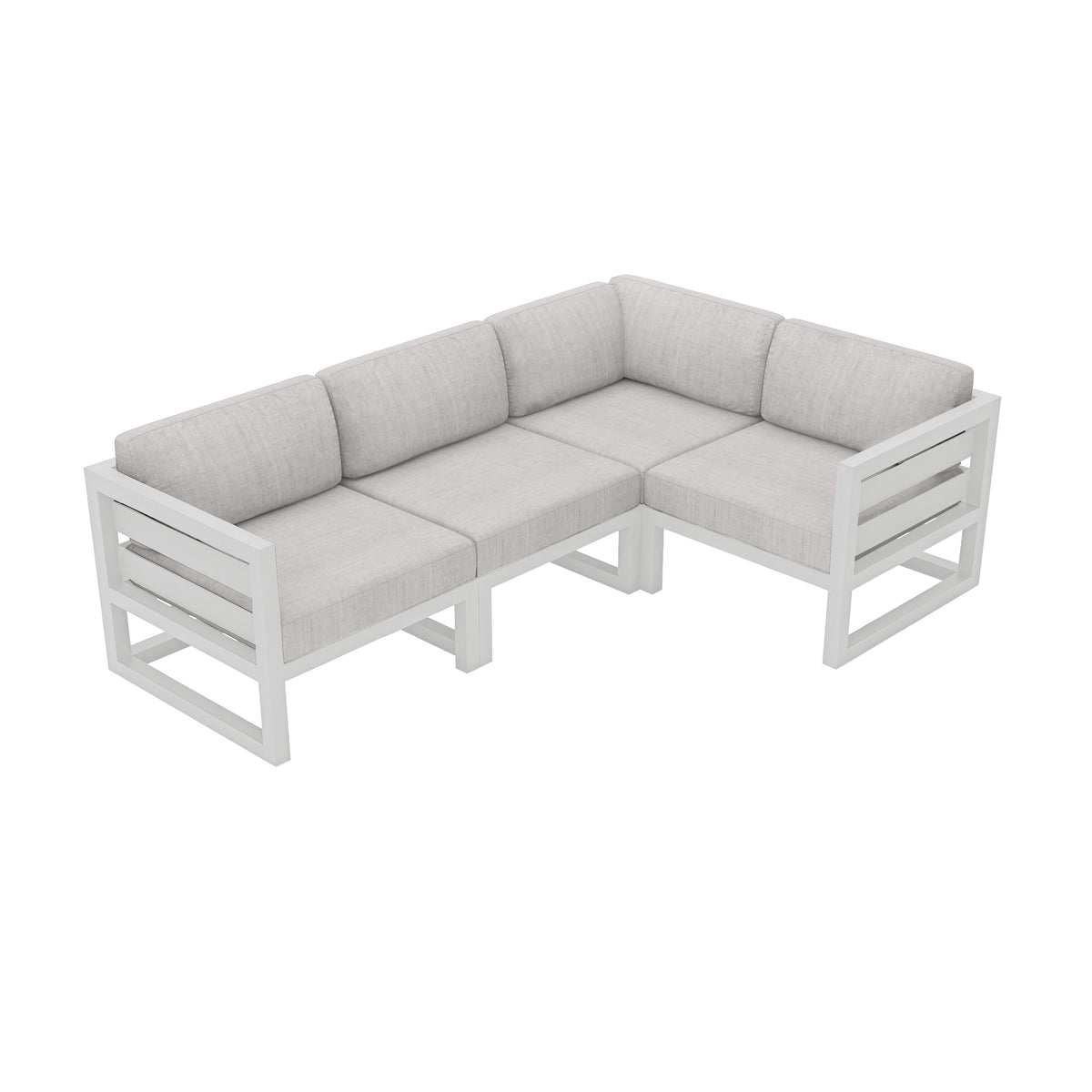 Avion 4 Piece Aluminum Sectional Set#Finish_White#Fabric_Cast Silver