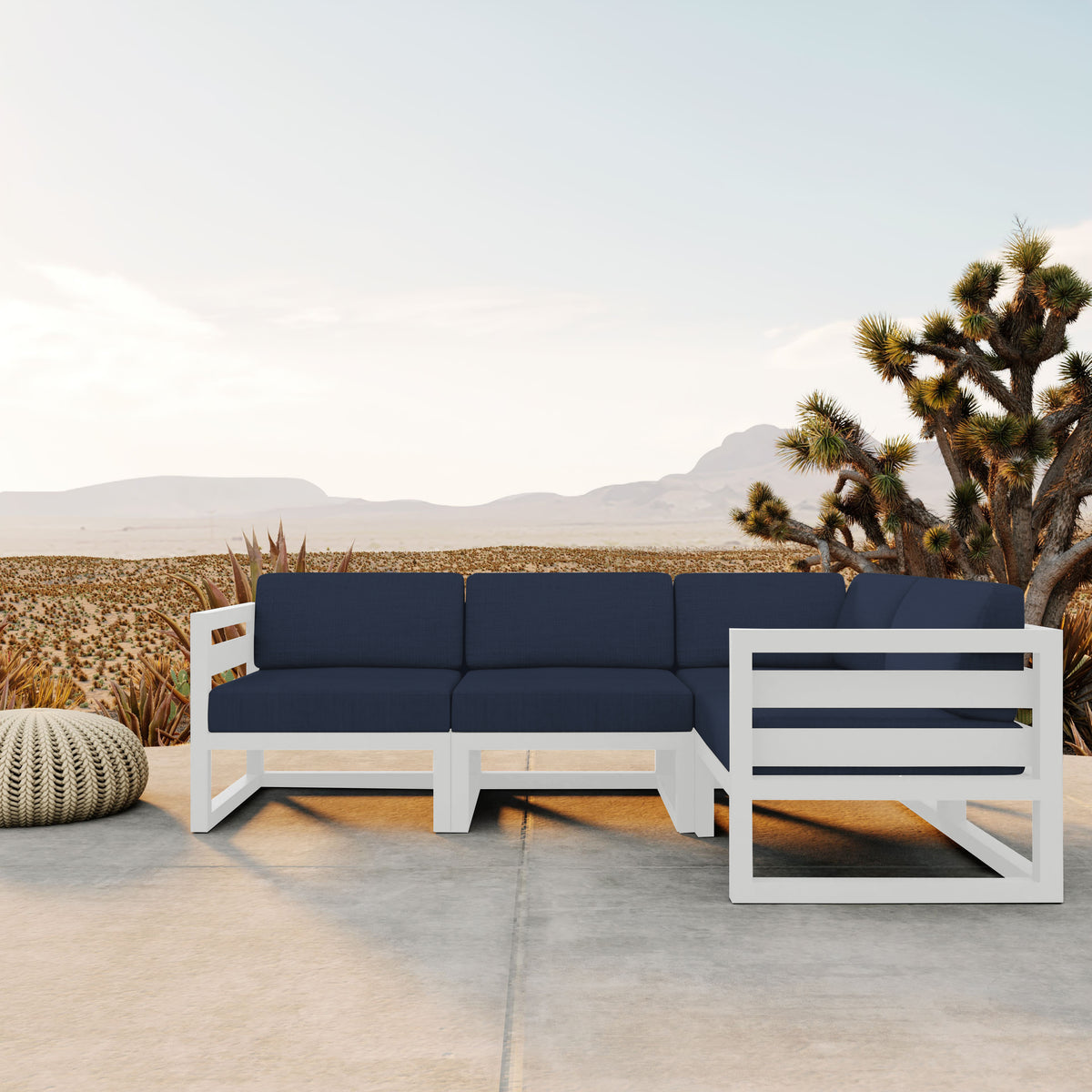 Avion 4 Piece Aluminum Sectional Set#Finish_White#Fabric_Spectrum Indigo