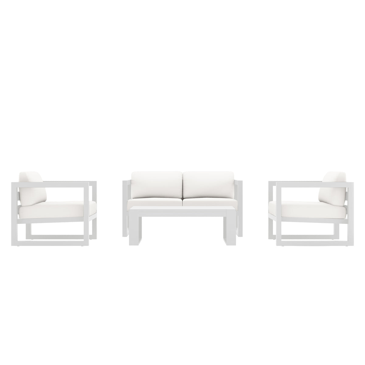 Avion 4 Piece Aluminum Loveseat Set#Finish_White#Fabric_Canvas Natural
