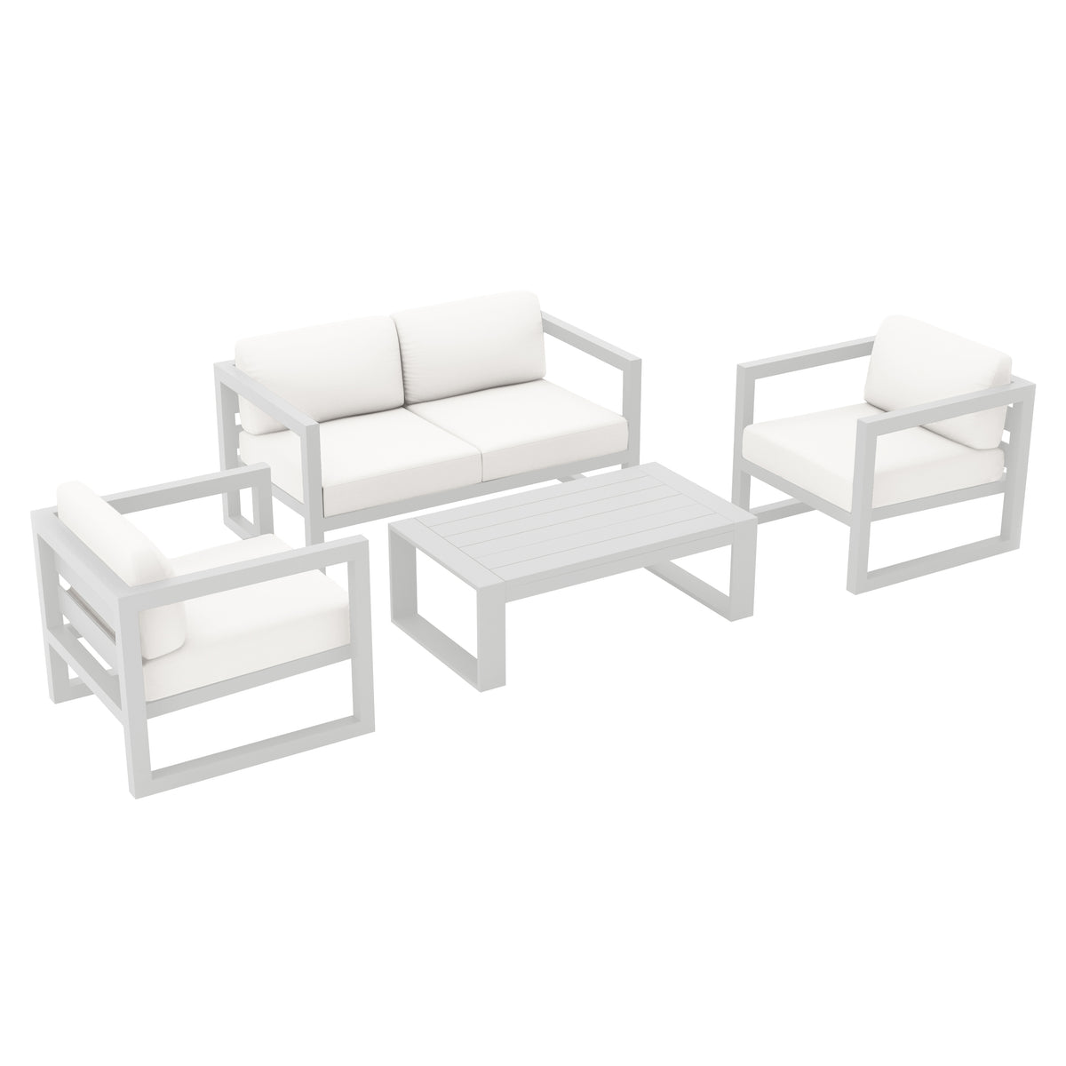 Avion 4 Piece Aluminum Loveseat Set#Finish_White#Fabric_Canvas Natural