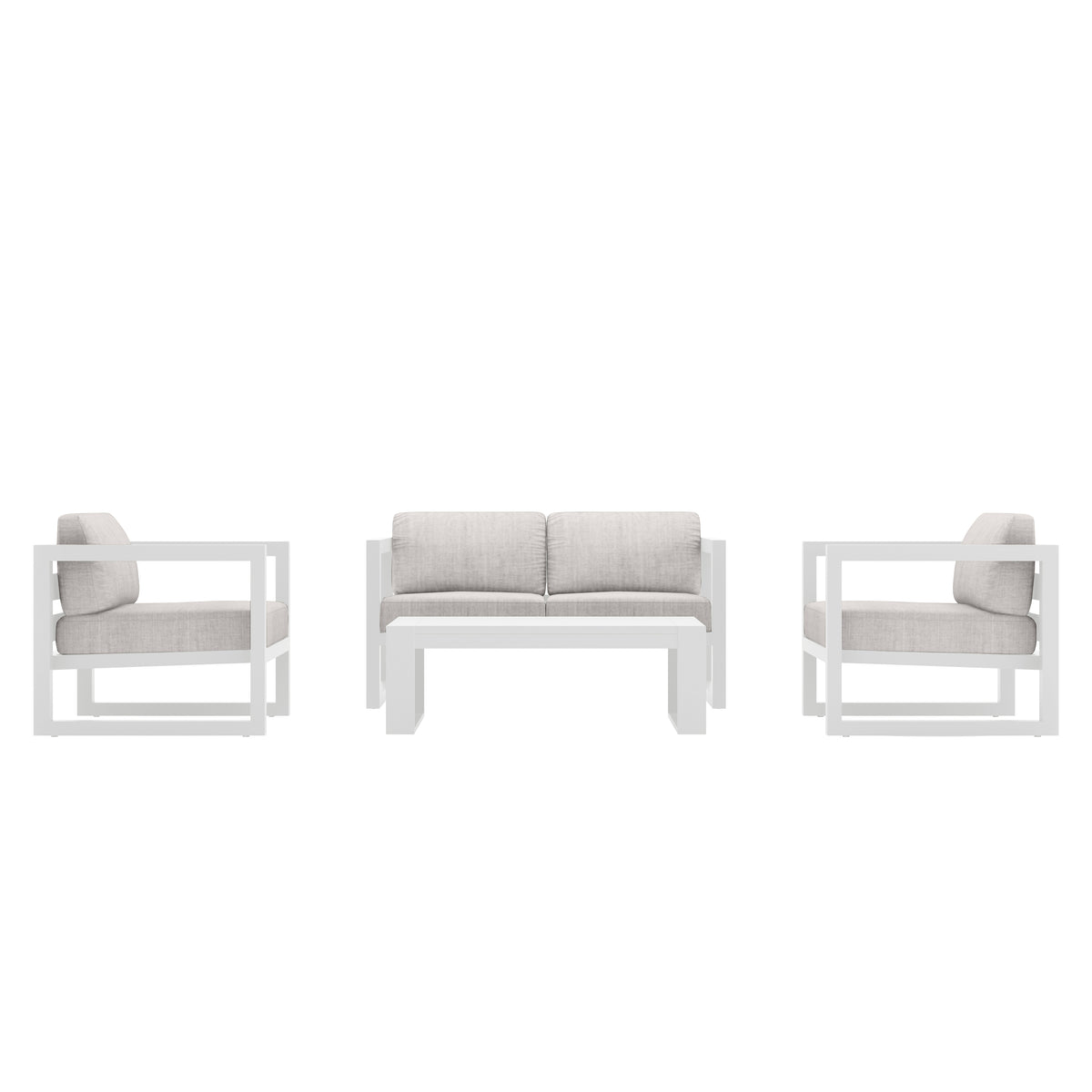 Avion 4 Piece Aluminum Loveseat Set#Finish_White#Fabric_Cast Silver
