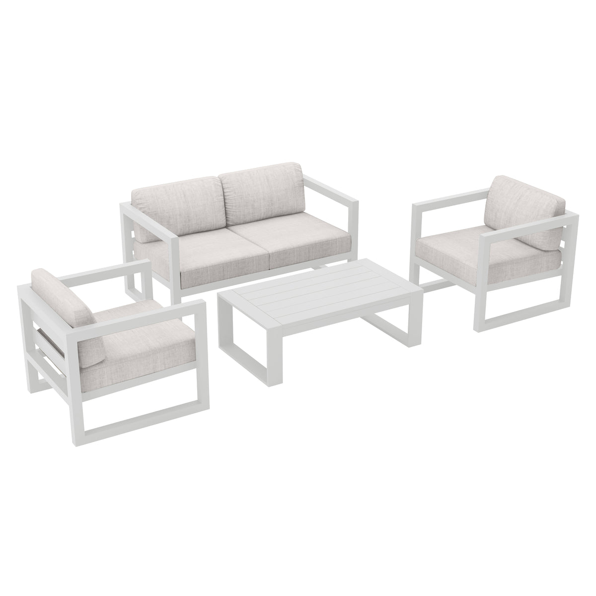 Avion 4 Piece Aluminum Loveseat Set#Finish_White#Fabric_Cast Silver