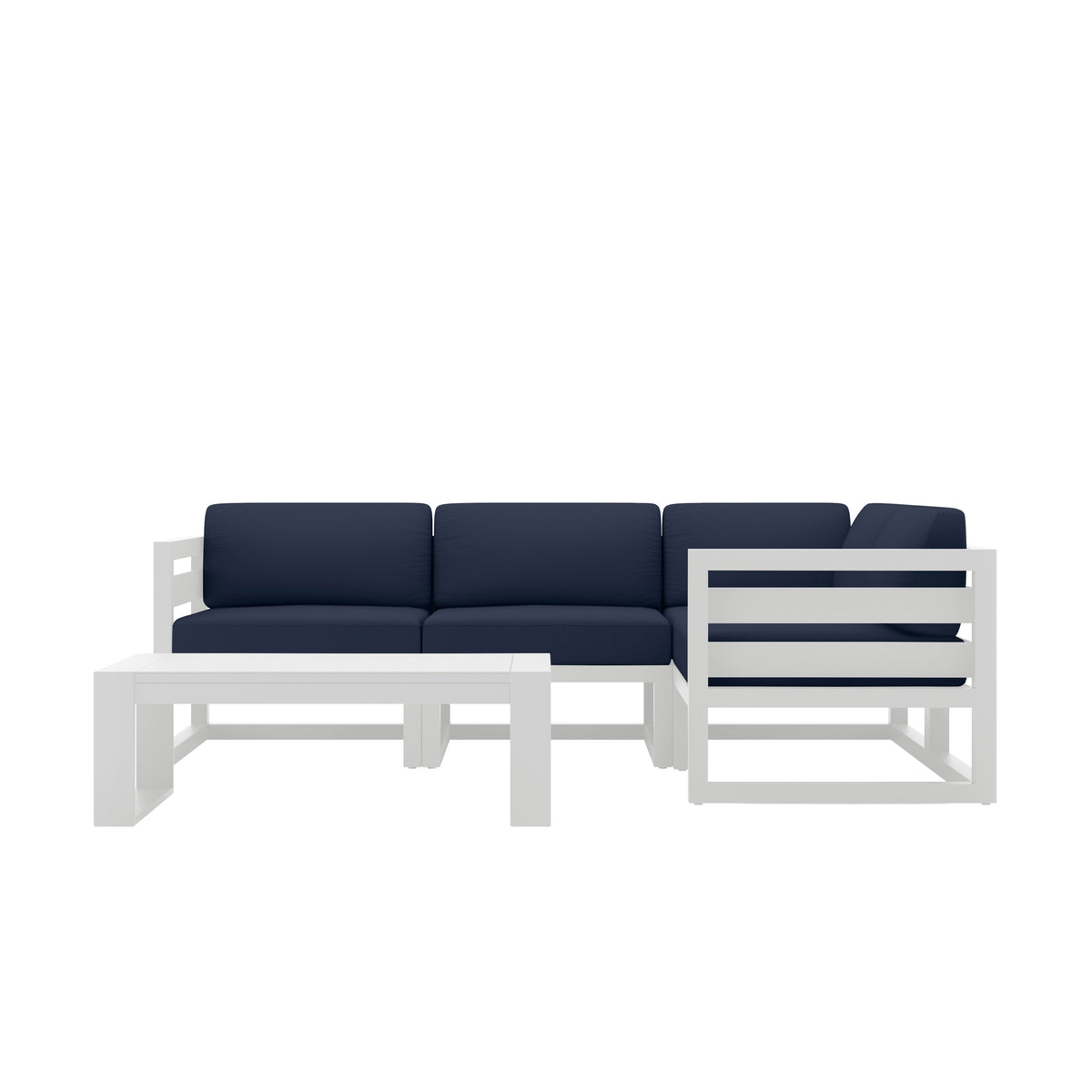 Avion 5 Piece Aluminum Sectional Set#Finish_White#Fabric_Spectrum Indigo