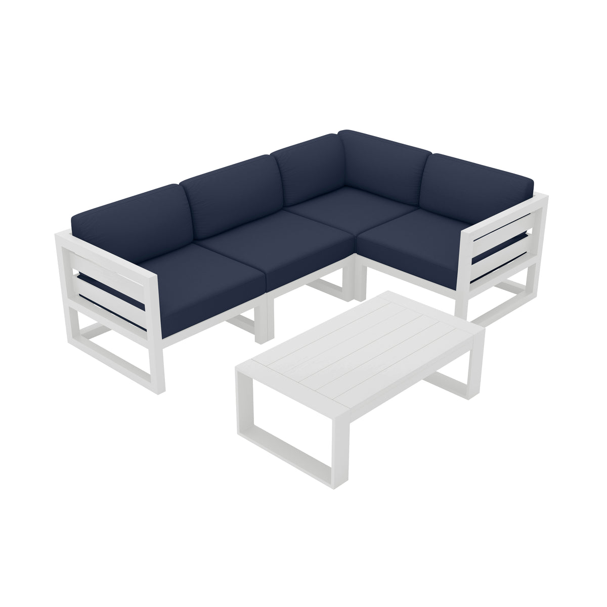 Avion 5 Piece Aluminum Sectional Set#Finish_White#Fabric_Spectrum Indigo