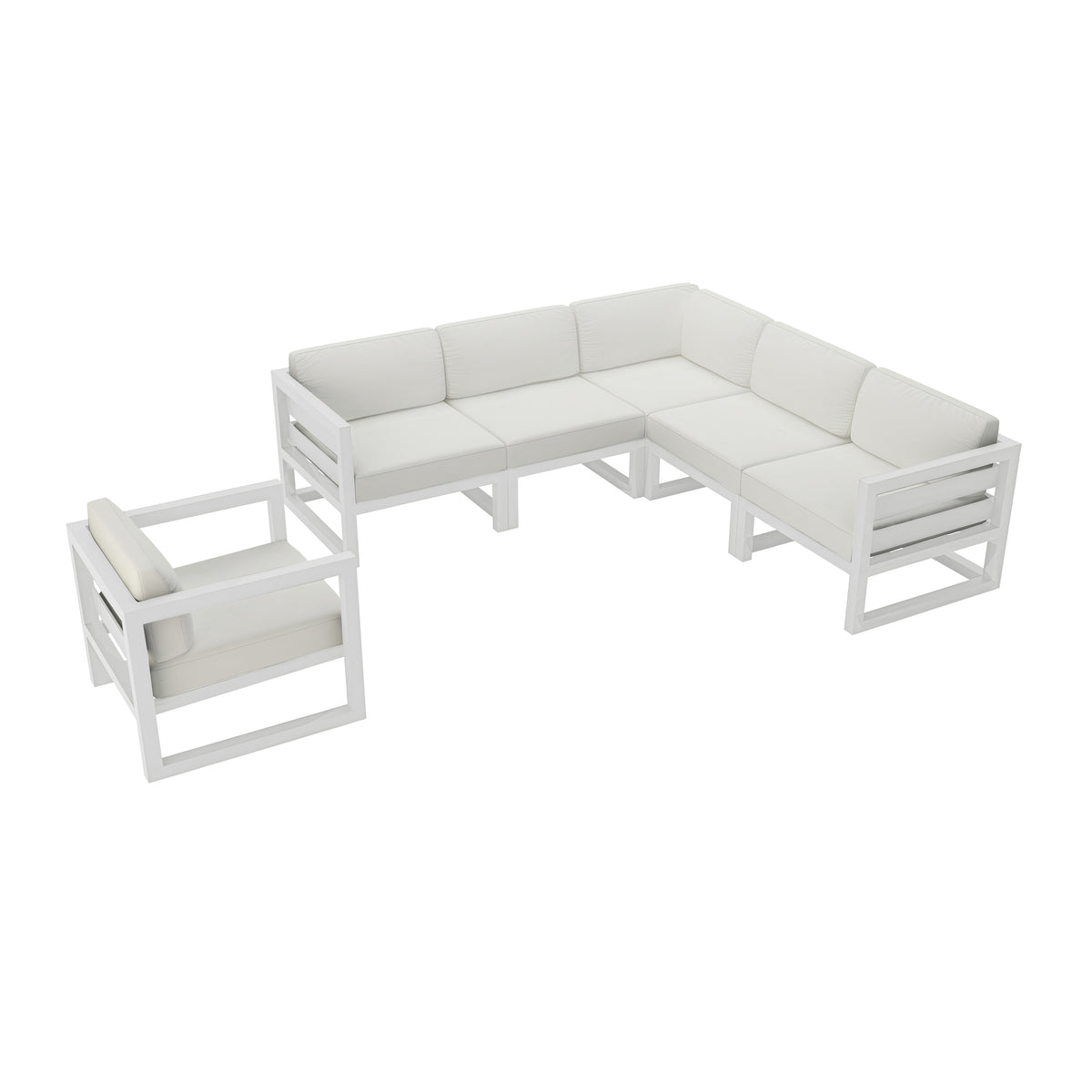Avion 6 Piece Aluminum Sectional Set#Finish_White#Fabric_Canvas Natural