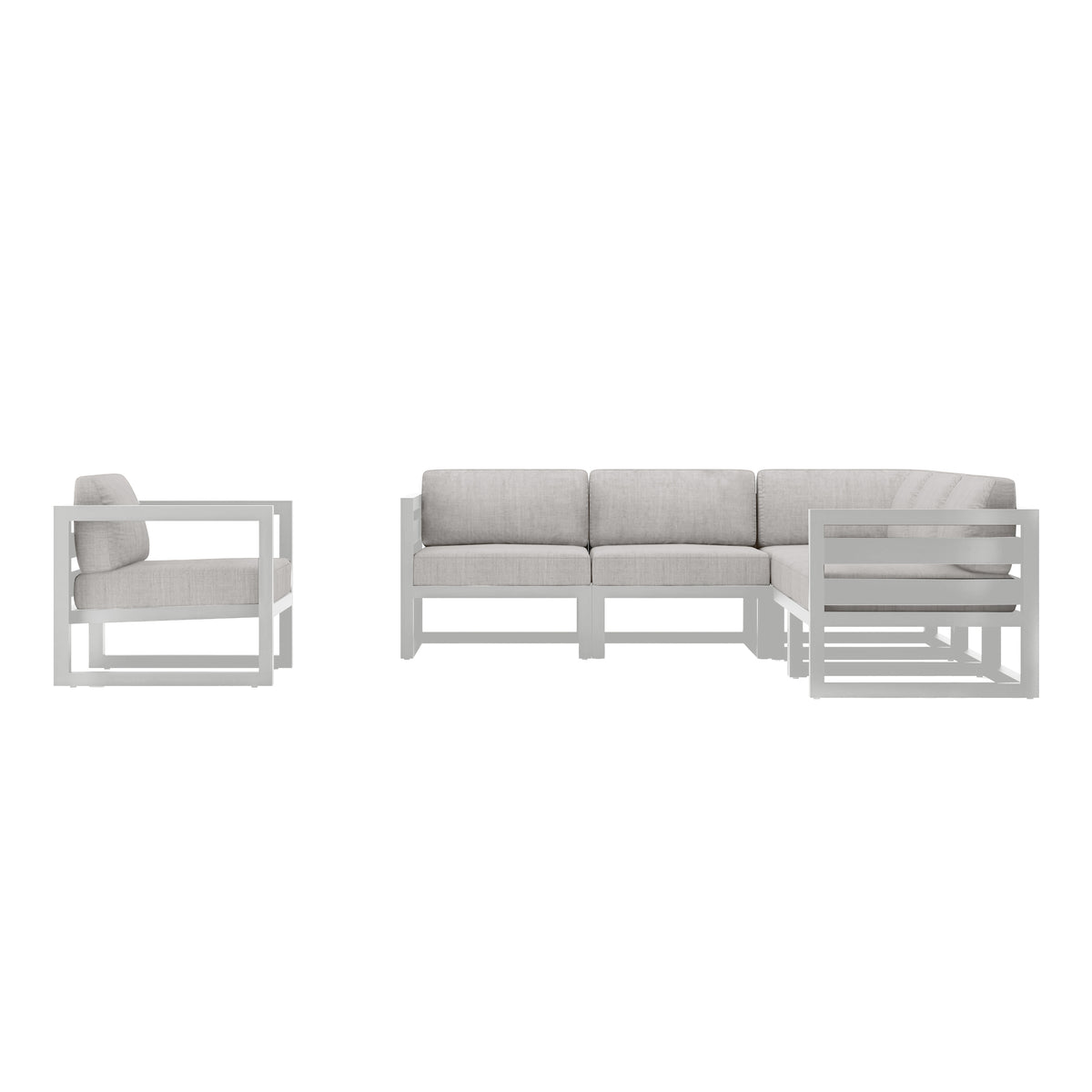 Avion 6 Piece Aluminum Sectional Set#Finish_White#Fabric_Cast Silver
