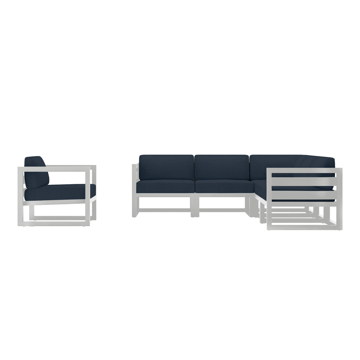 Avion 6 Piece Aluminum Sectional Set#Finish_White#Fabric_Spectrum Indigo