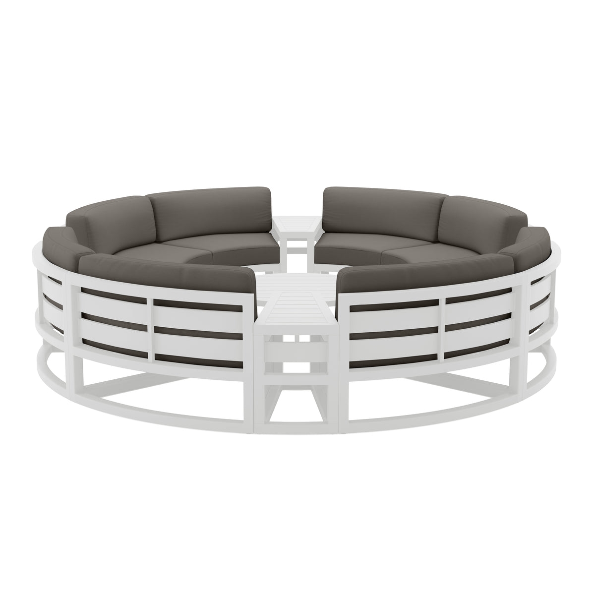 Avion 7 Piece Aluminum Curve Sectional Set#Finish_White#Fabric_Canvas Charcoal