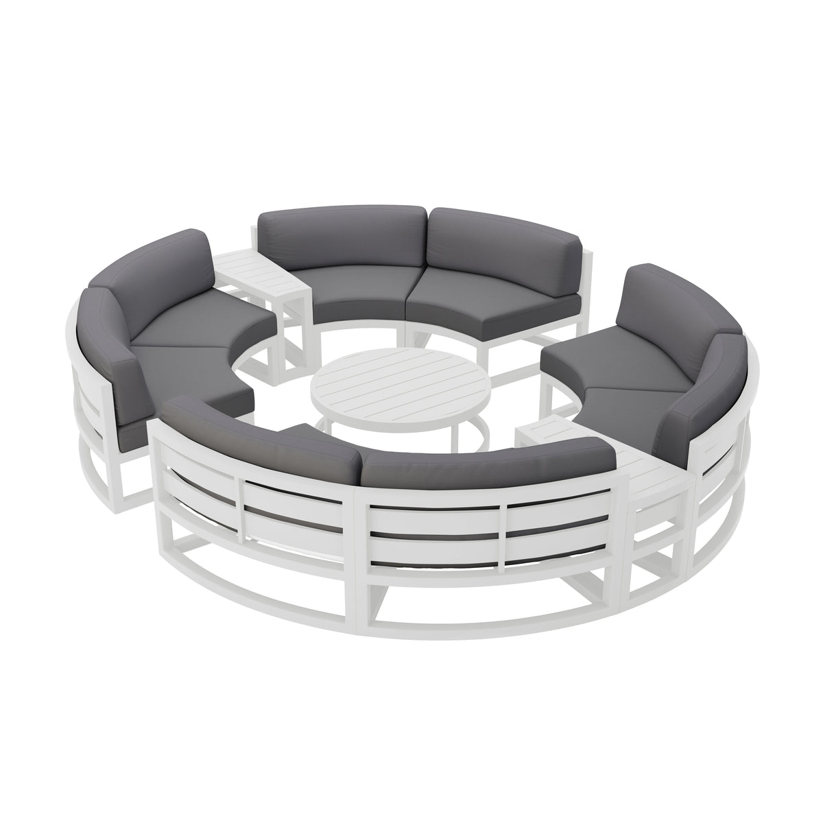 Avion 7 Piece Aluminum Curve Sectional Set#Finish_White#Fabric_Canvas Charcoal
