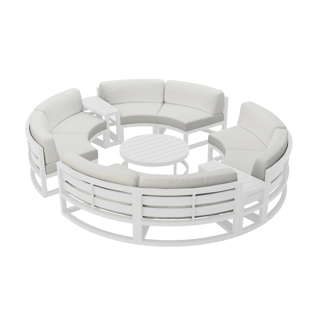 Avion 7 Piece Aluminum Curve Sectional Set#Finish_White#Fabric_Canvas Natural