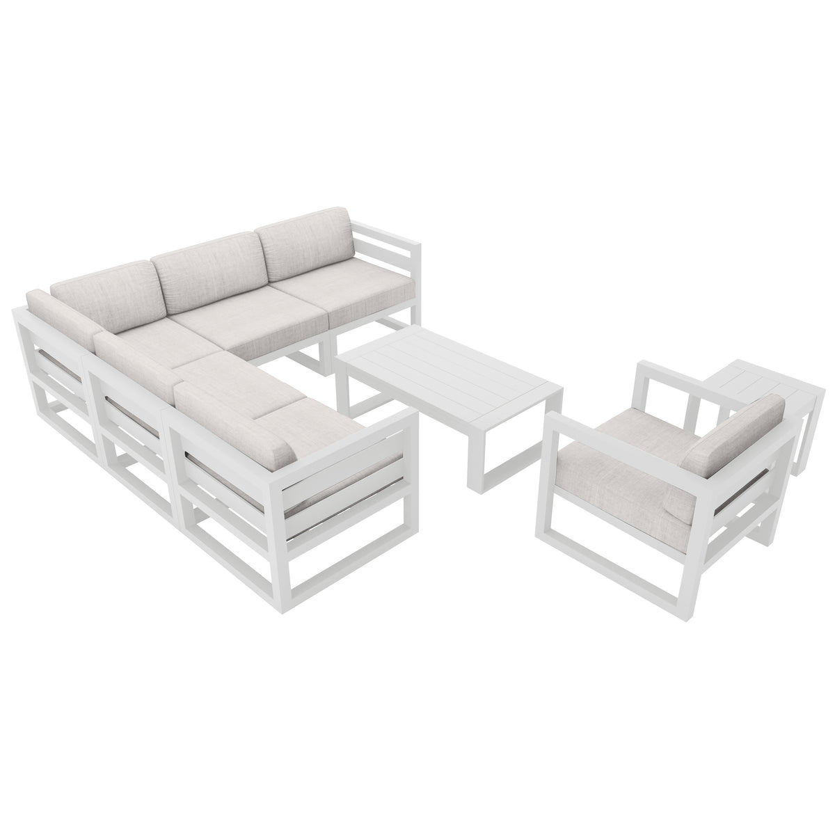 Avion 8 Piece Aluminum Sectional Set#Finish_White#Fabric_Cast Silver