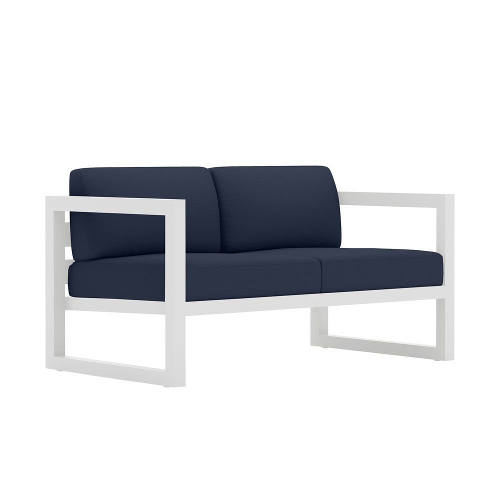 Avion Loveseat#Finish_White#Fabric_Spectrum Indigo