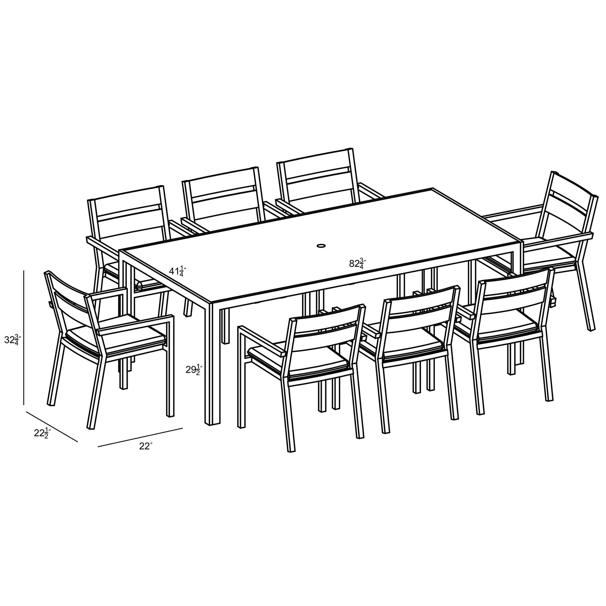 Harmonia Living Pacifica 8 Seat Aluminum Rectangular Dining Set - Black 82