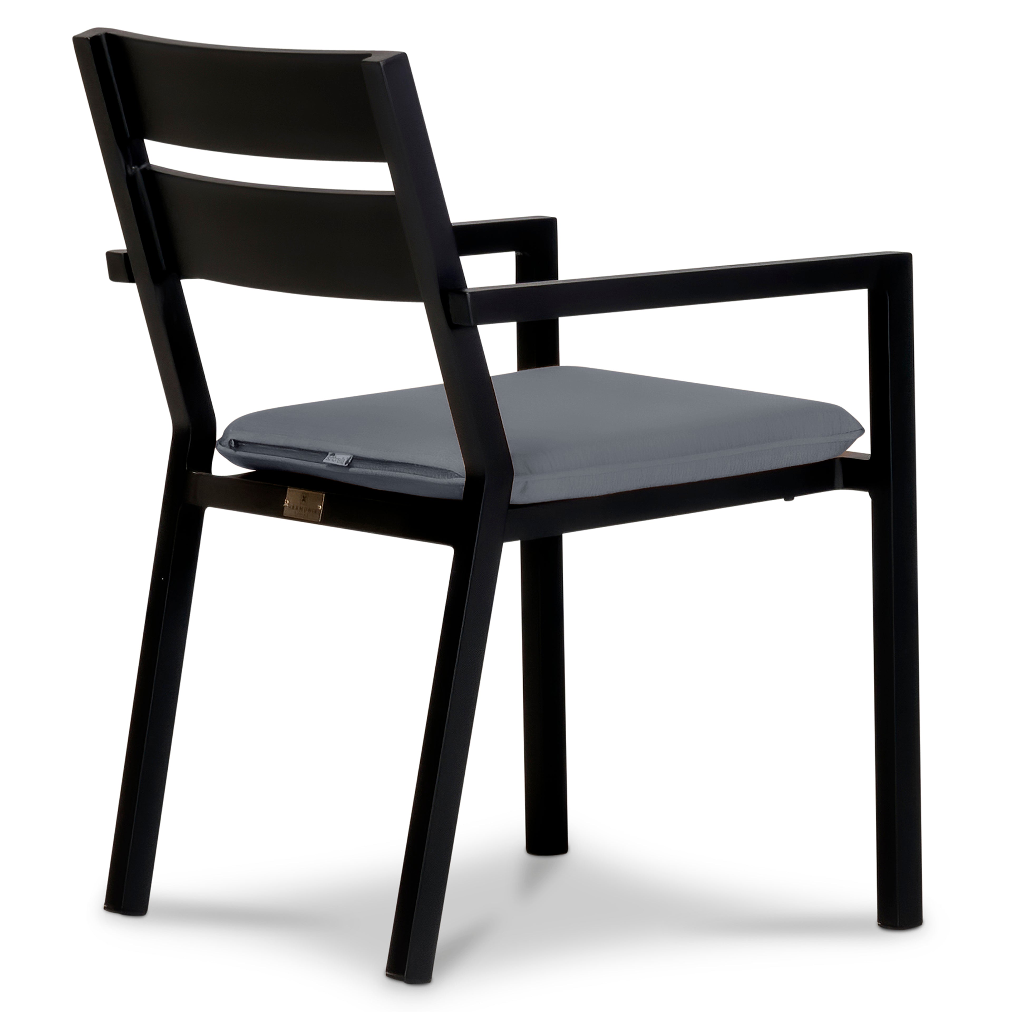 Pacifica Aluminum Dining Arm Chair#Finish_Black#Fabric_Canvas Charcoal