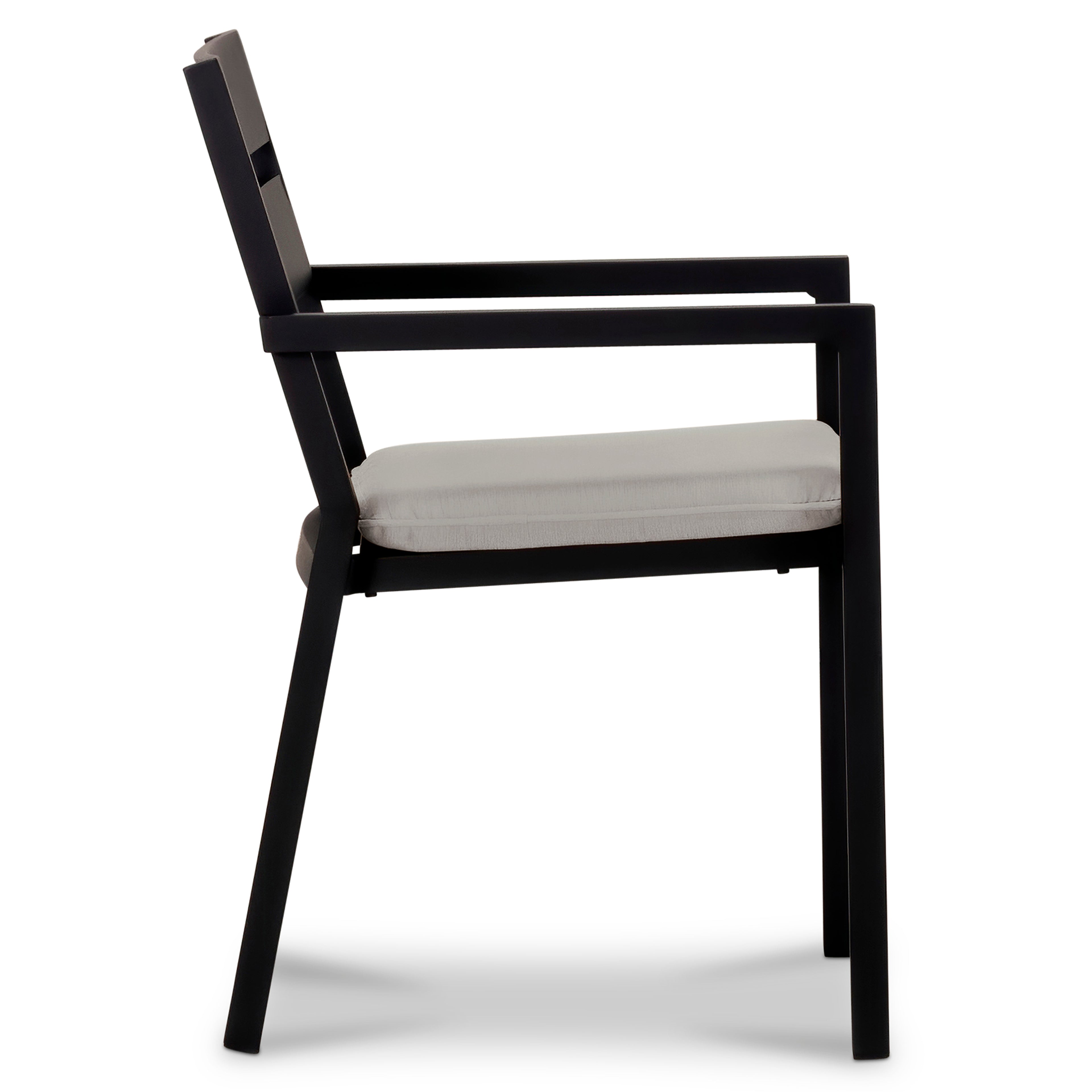 Pacifica Aluminum Dining Arm Chair#Finish_Black#Fabric_Cast Silver