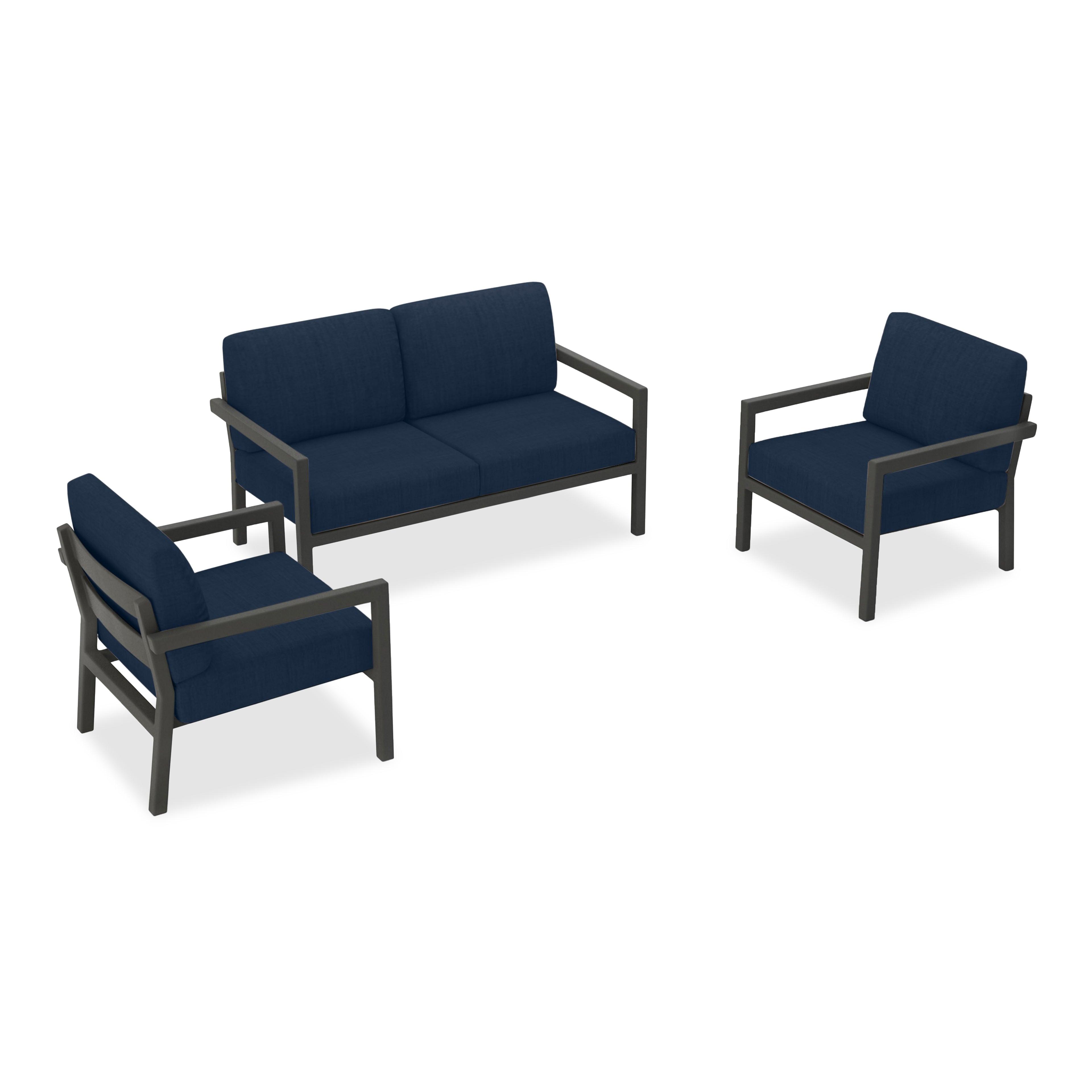Pacifica 3 Piece Aluminum Loveseat Set#Finish_Slate#Fabric_Spectrum Indigo
