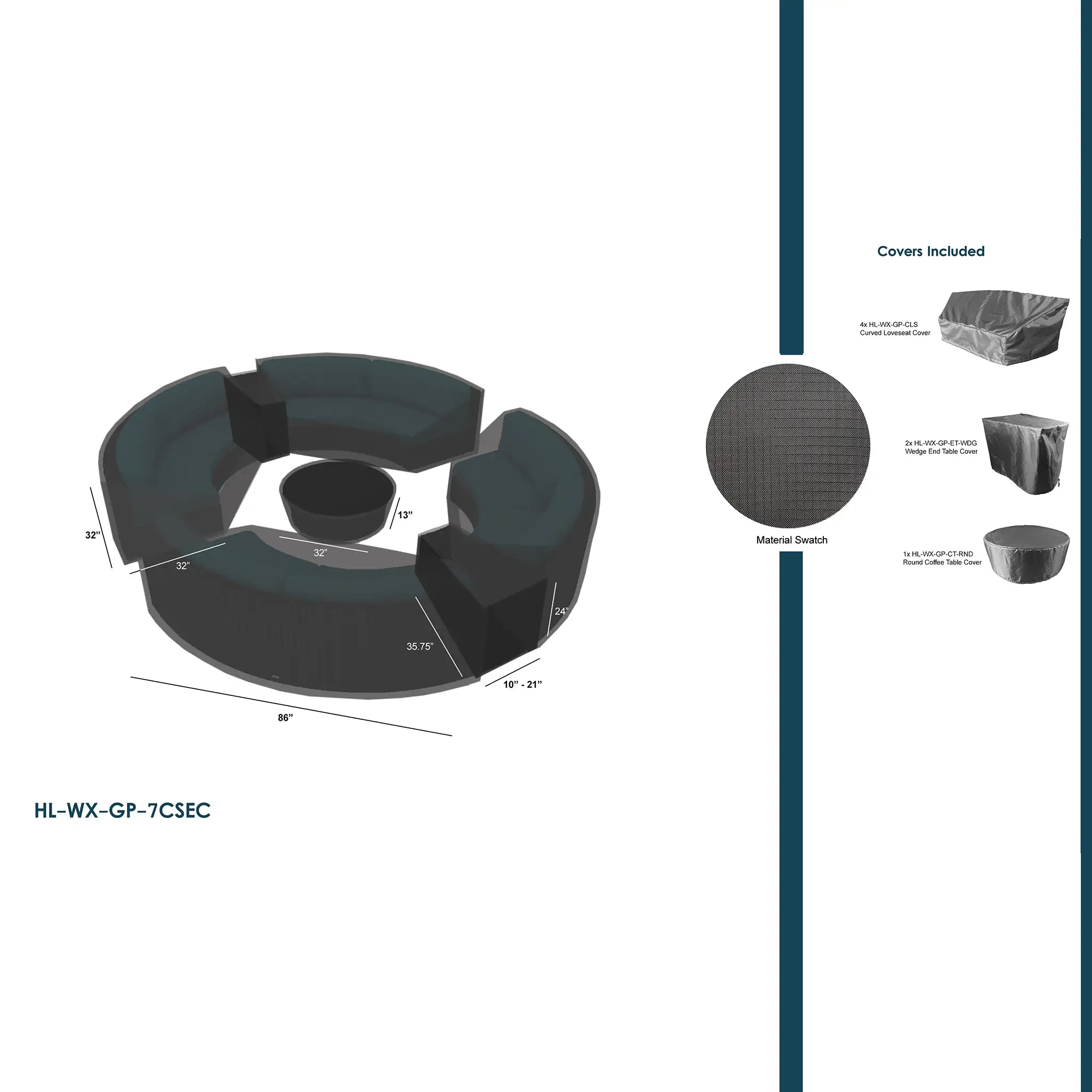 Harmonia Living WeatherX Covers For 7 Piece Curve Sectional Set 3