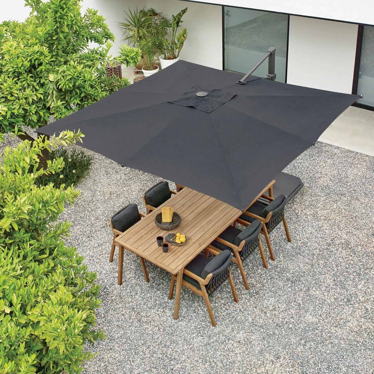 Jardinico 10' Square 301 Series Sidepost Crank Lift Umbrella Charcoal / Carbon Beige