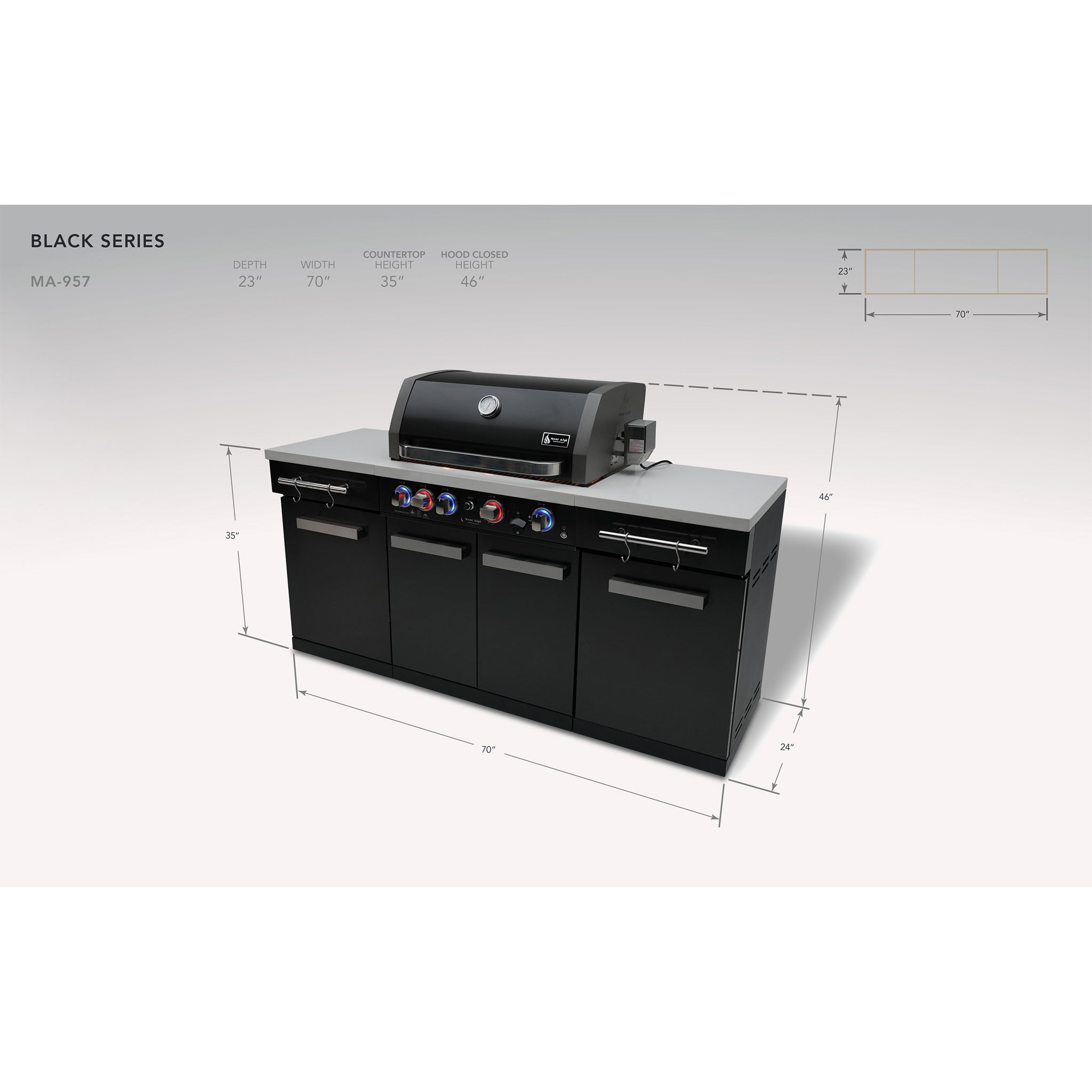 Compact 6 ft. Black Stainless Steel 5-Burner Outdoor Kitchen Island