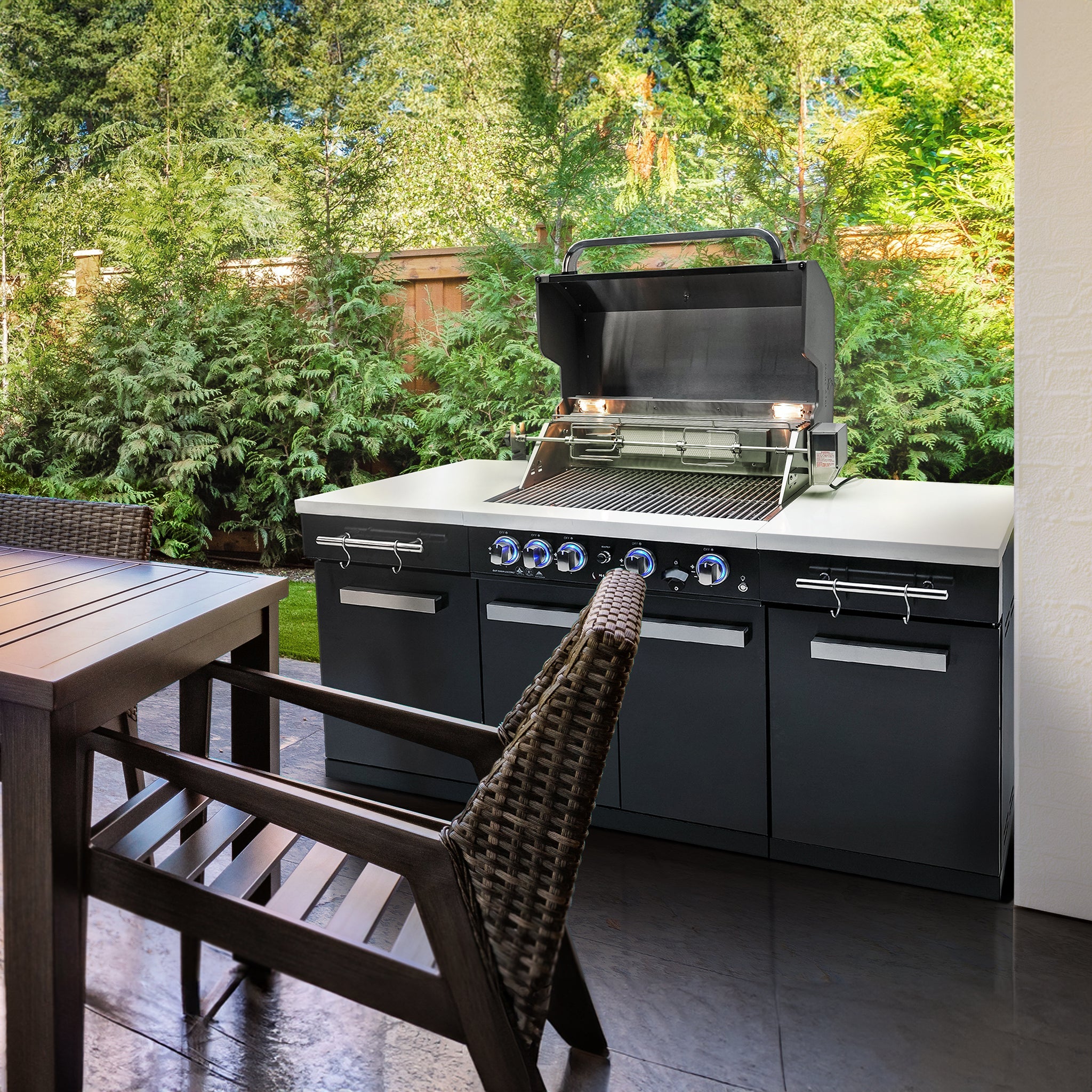 Compact 6 ft. Black Stainless Steel 5-Burner Outdoor Kitchen Island