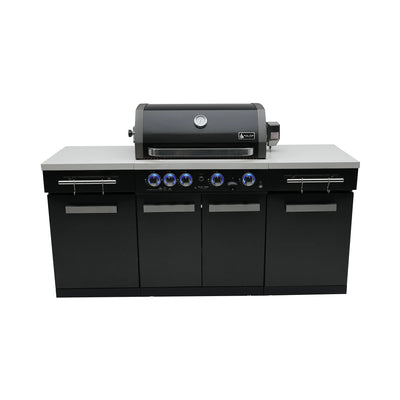 Compact 6 ft. Black Stainless Steel 5-Burner Outdoor Kitchen Island