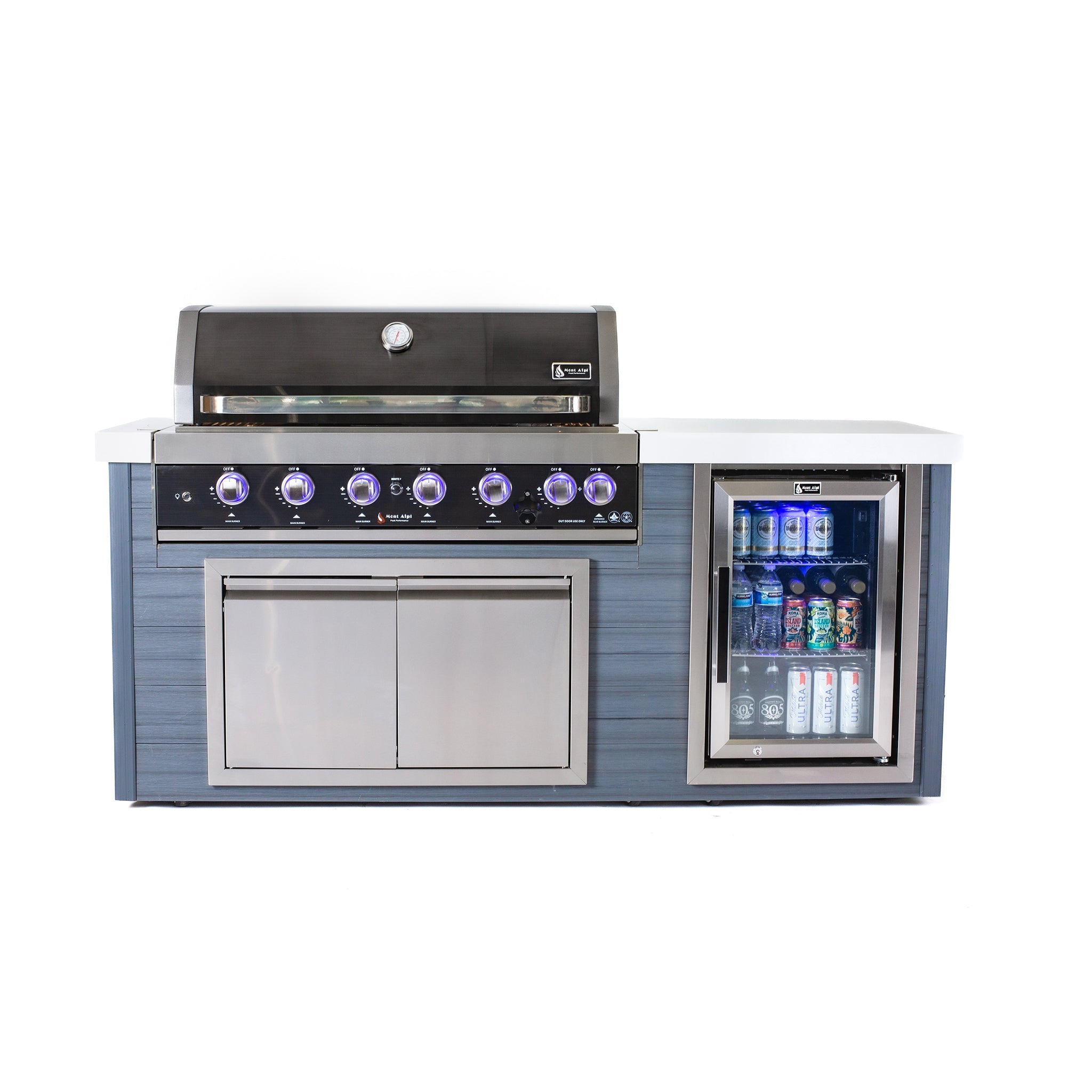 Artwood 6.5 ft. HDPE 6-Burner Outdoor Kitchen Island with Refrigerator - Black Stainless Steel