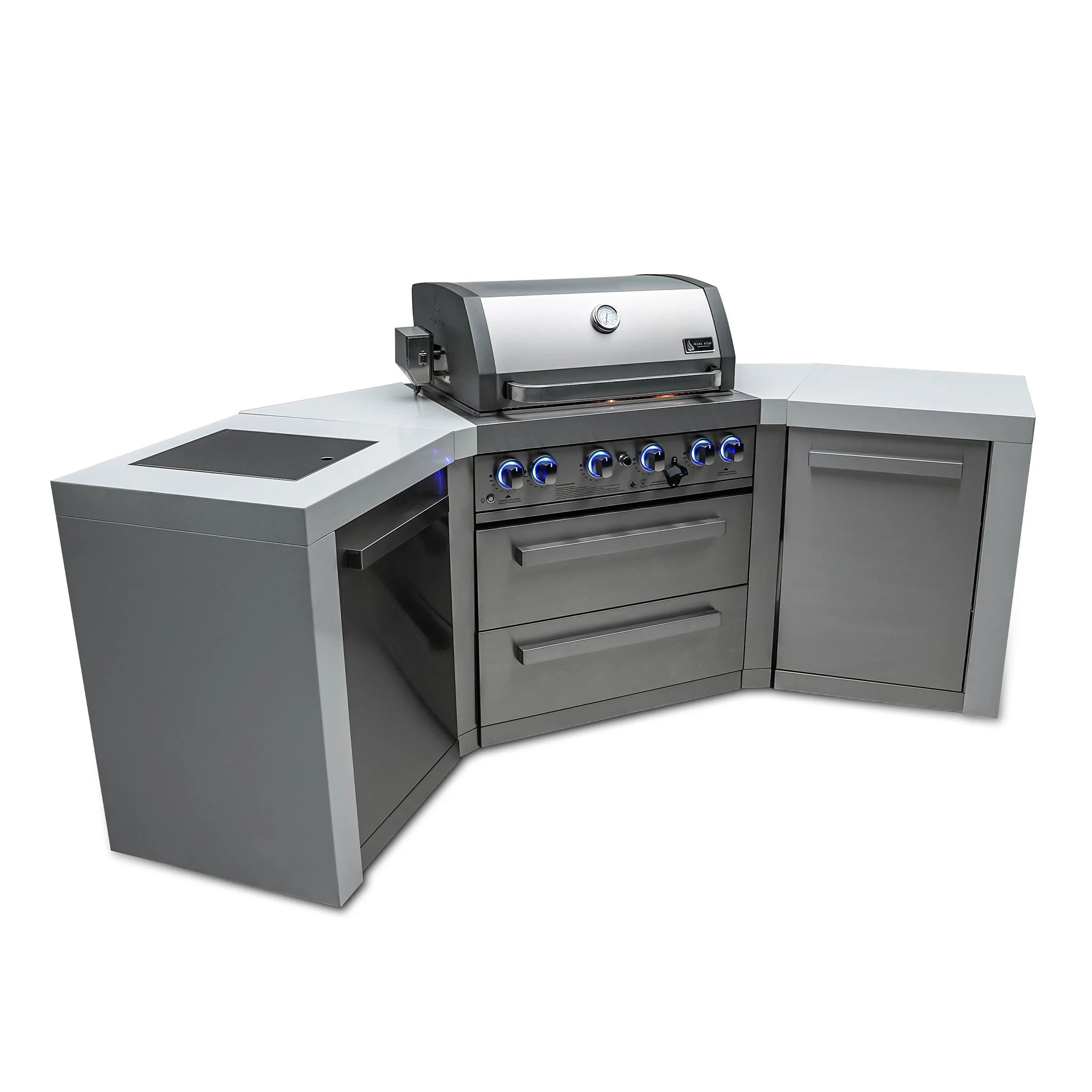 400 Deluxe Stainless Steel 4-Burner Outdoor Kitchen Island with 45-Degree Corners
