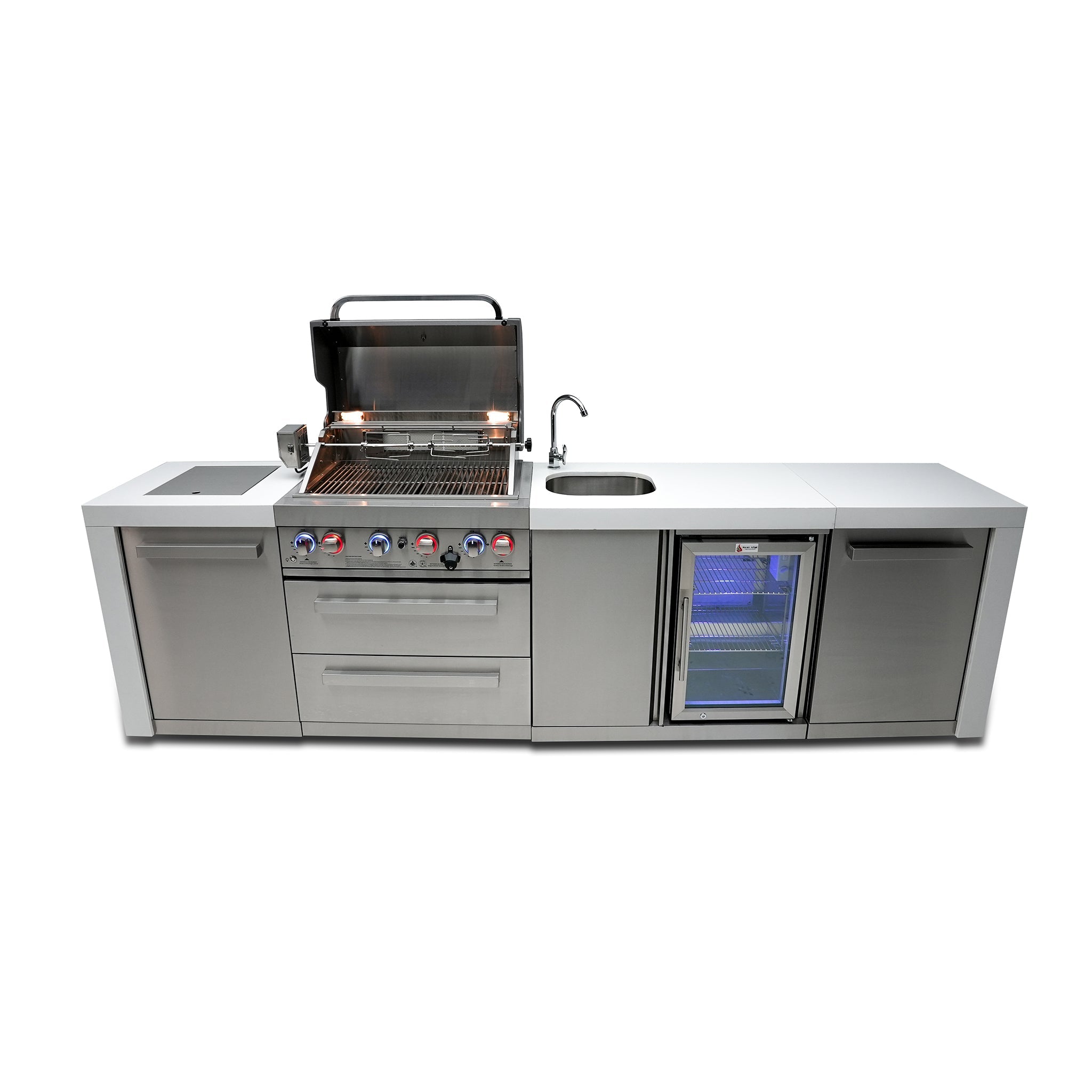 400 Deluxe 10 ft. Stainless Steel 4-Burner Outdoor Kitchen Island with Beverage Center