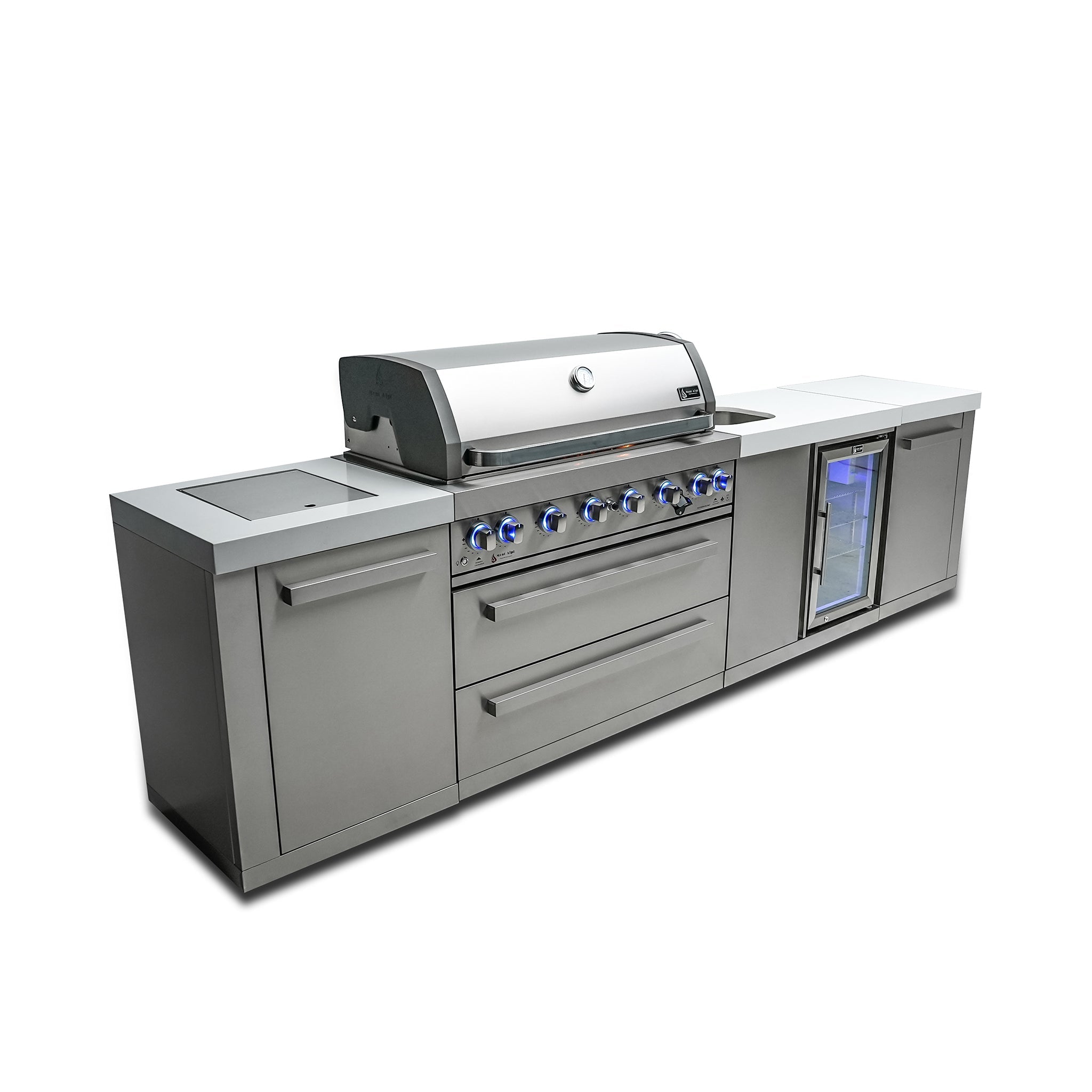 805 Original 11 ft. Stainless Steel 6-Burner Outdoor Kitchen Island with Beverage Center