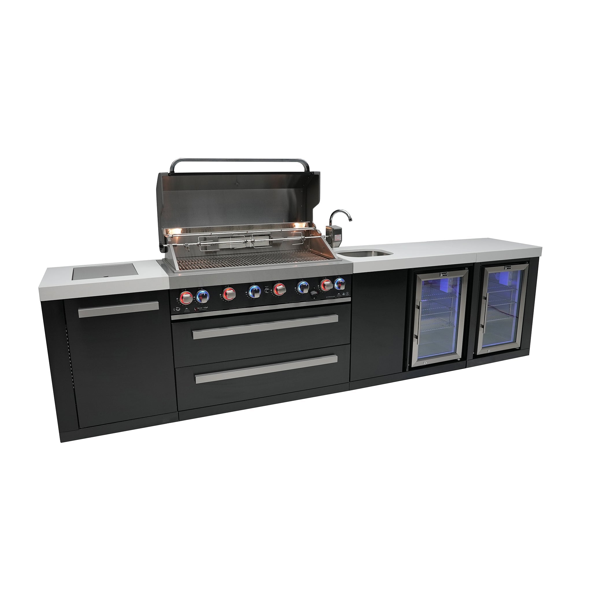 805 11 ft. Black Stainless Steel 6-Burner Outdoor Kitchen Island with Beverage Center