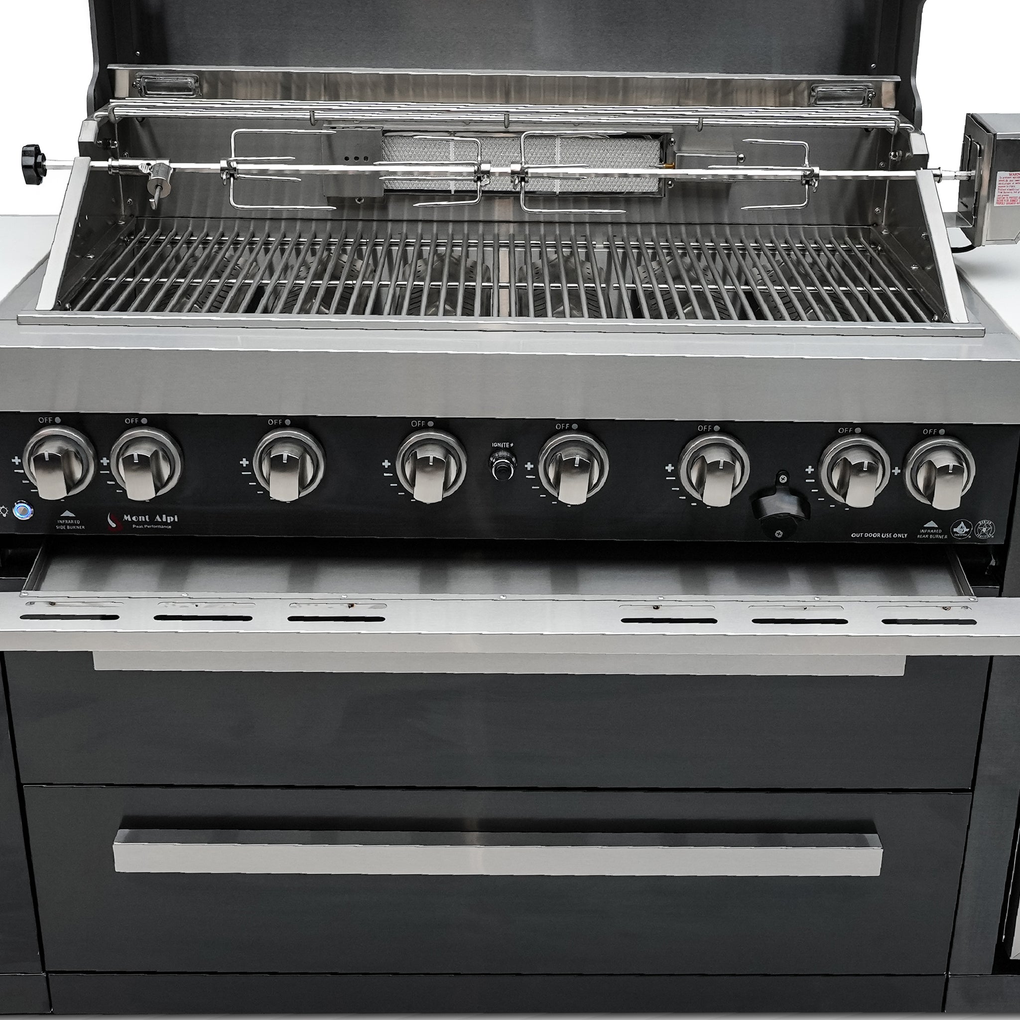 805 8 ft. Black Stainless Steel 6-Burner Outdoor Kitchen Island with Fridge Cabinet