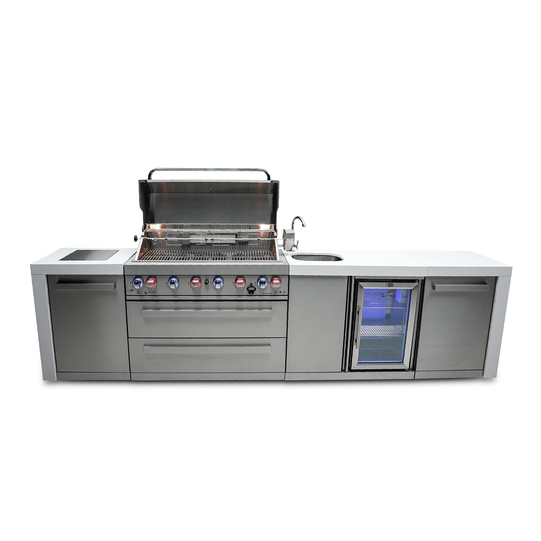 805 Deluxe 11 ft. Stainless Steel 6-Burner Outdoor Kitchen Island with Beverage Center