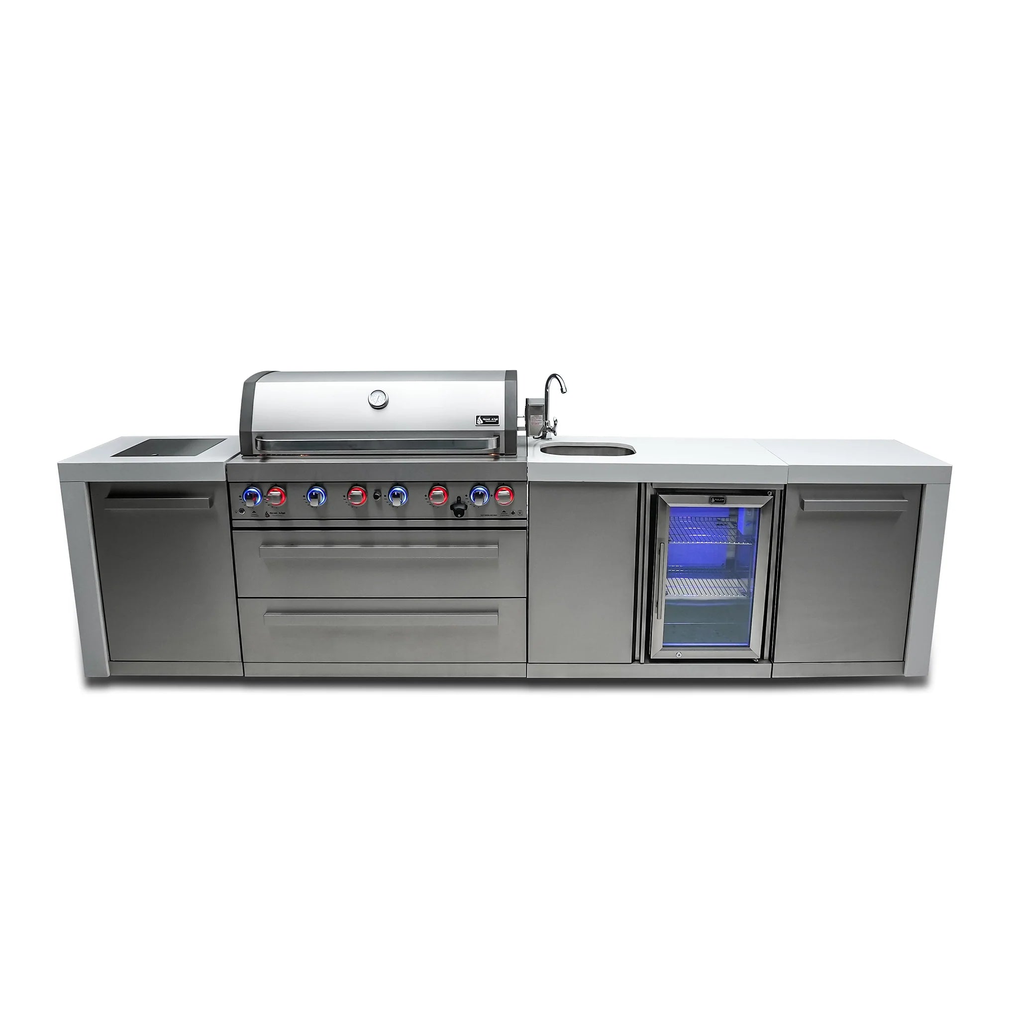 805 Deluxe 11 ft. Stainless Steel 6-Burner Outdoor Kitchen Island with Beverage Center